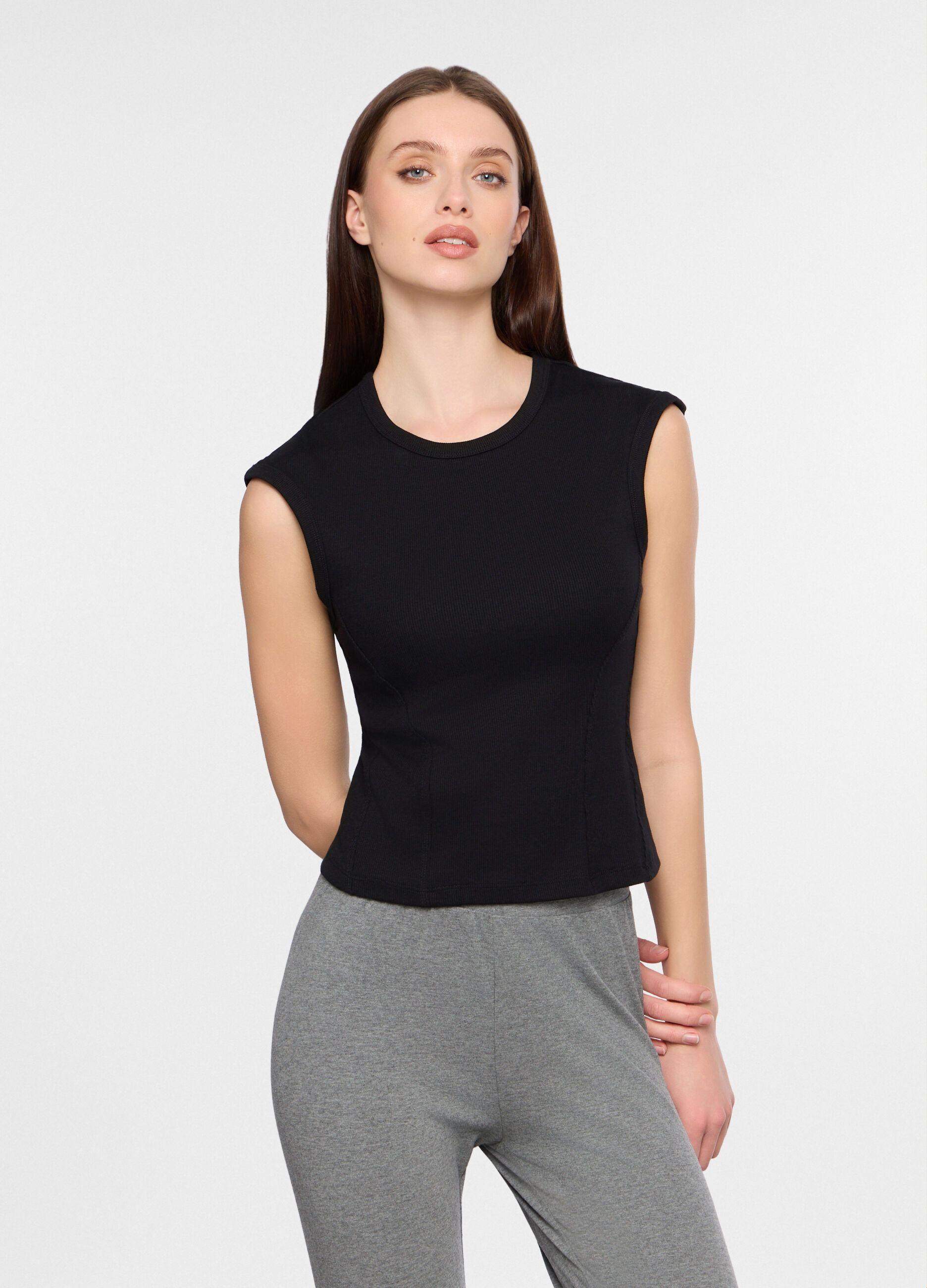 Canotta girocollo in costina stretch donna_0