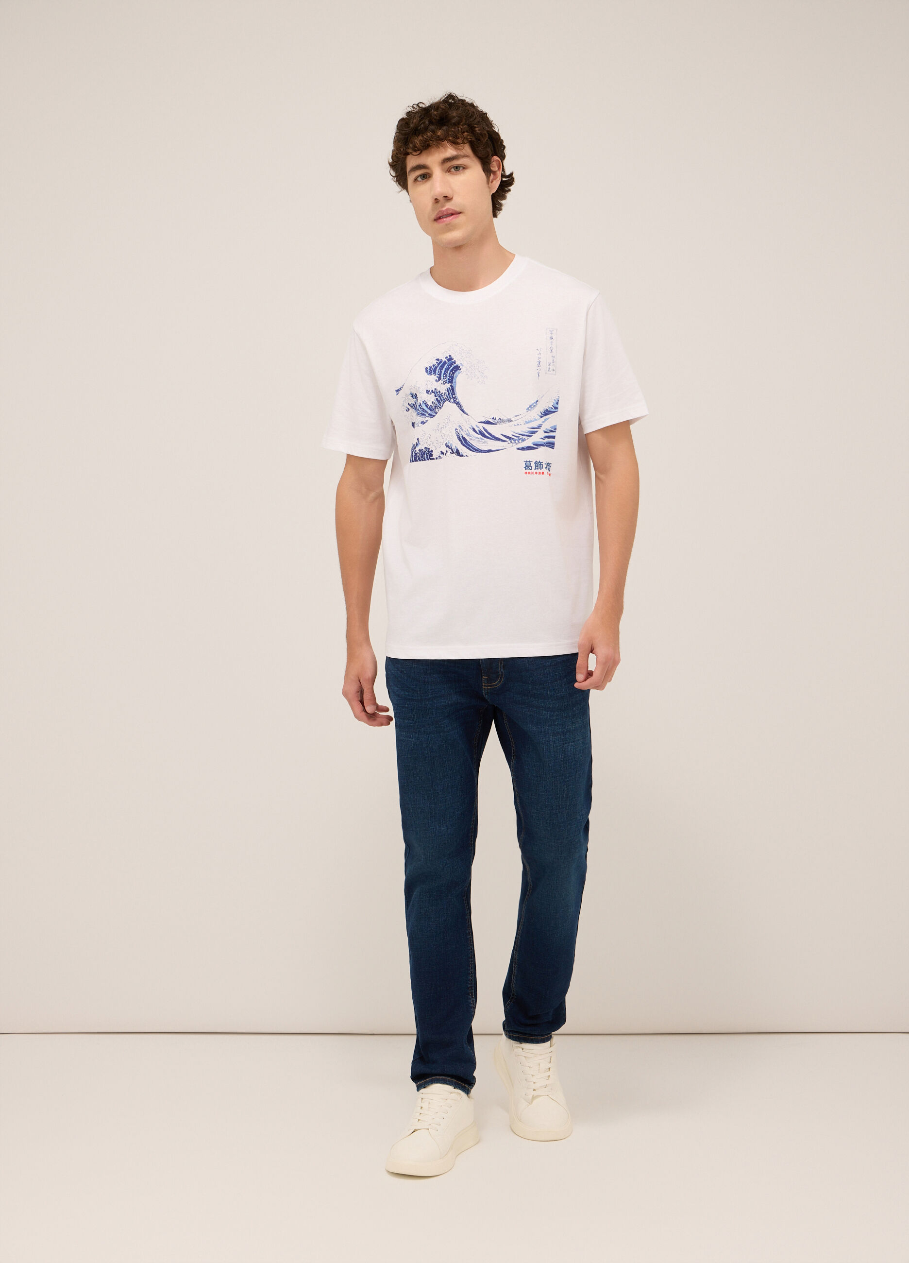 Jeans 5 tasche regular in denim di cotone stretch uomo_0