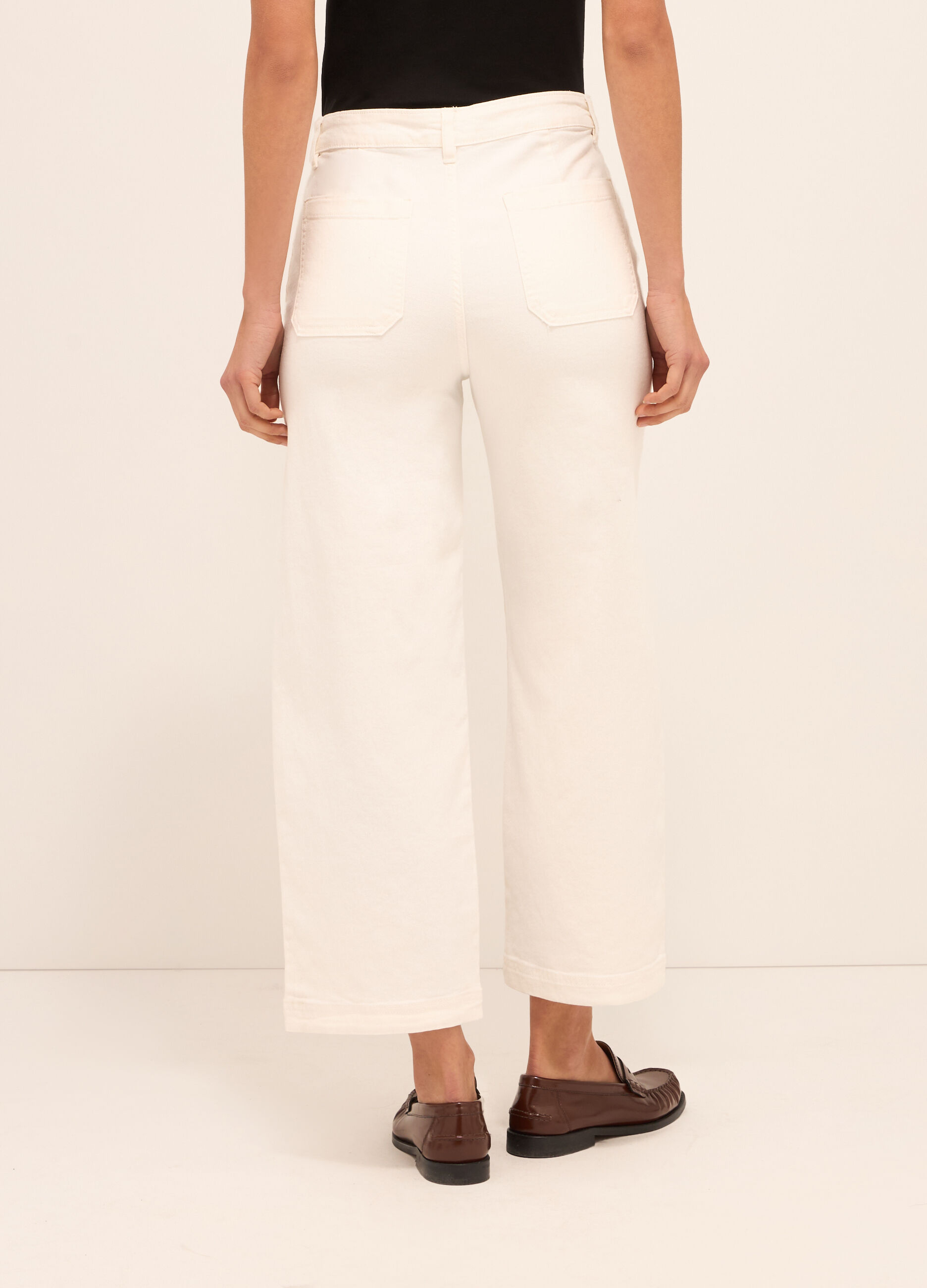 Pantaloni in denim di misto cotone wide leg donna_1