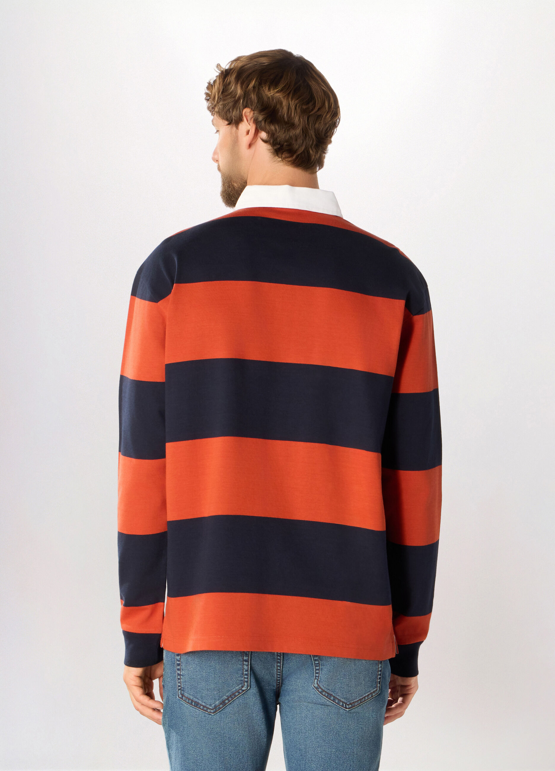 Polo a maniche lunghe in cotone a righe uomo_1