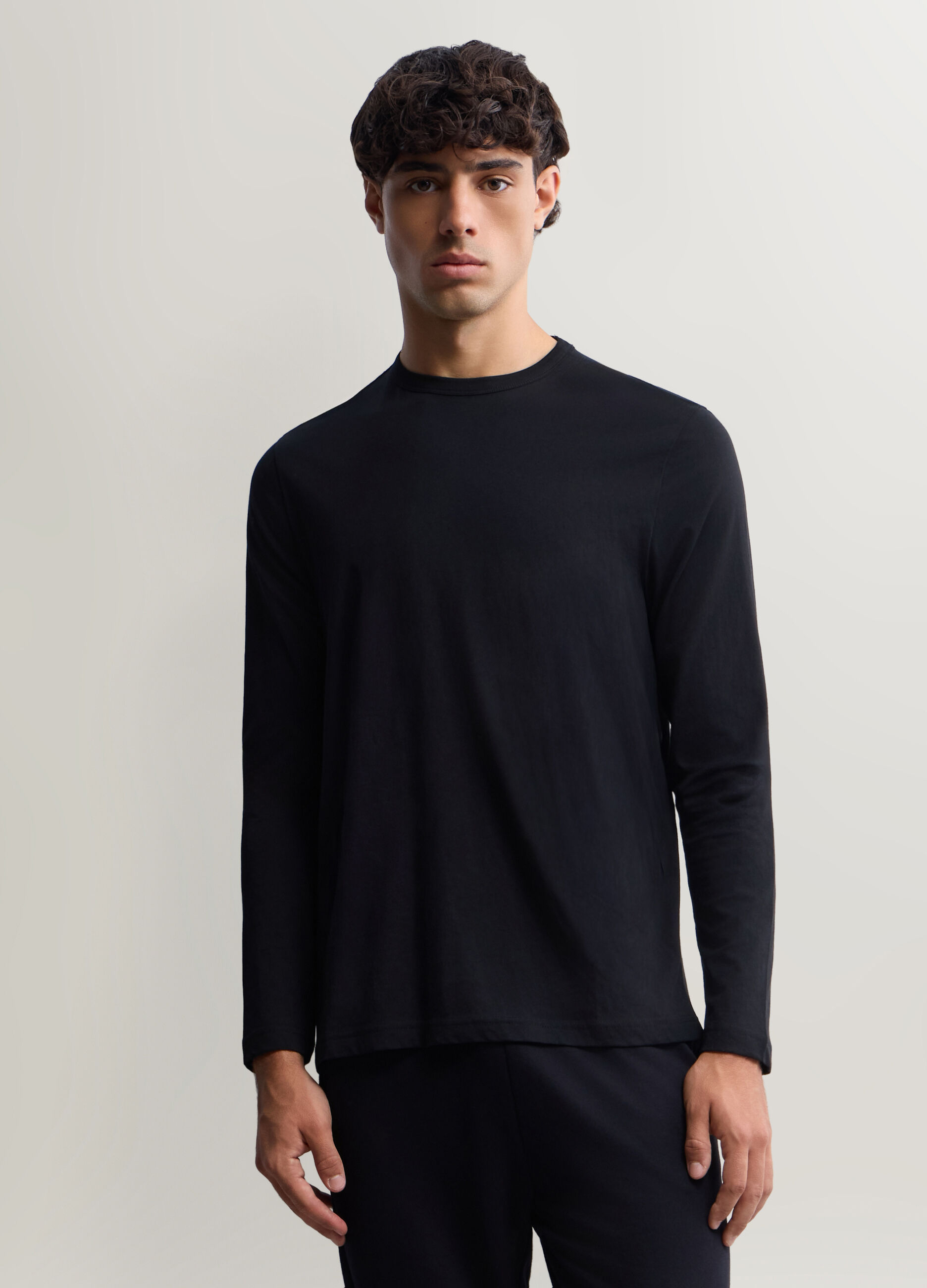 Maglia girocollo a maniche lunghe in cotone uomo_0