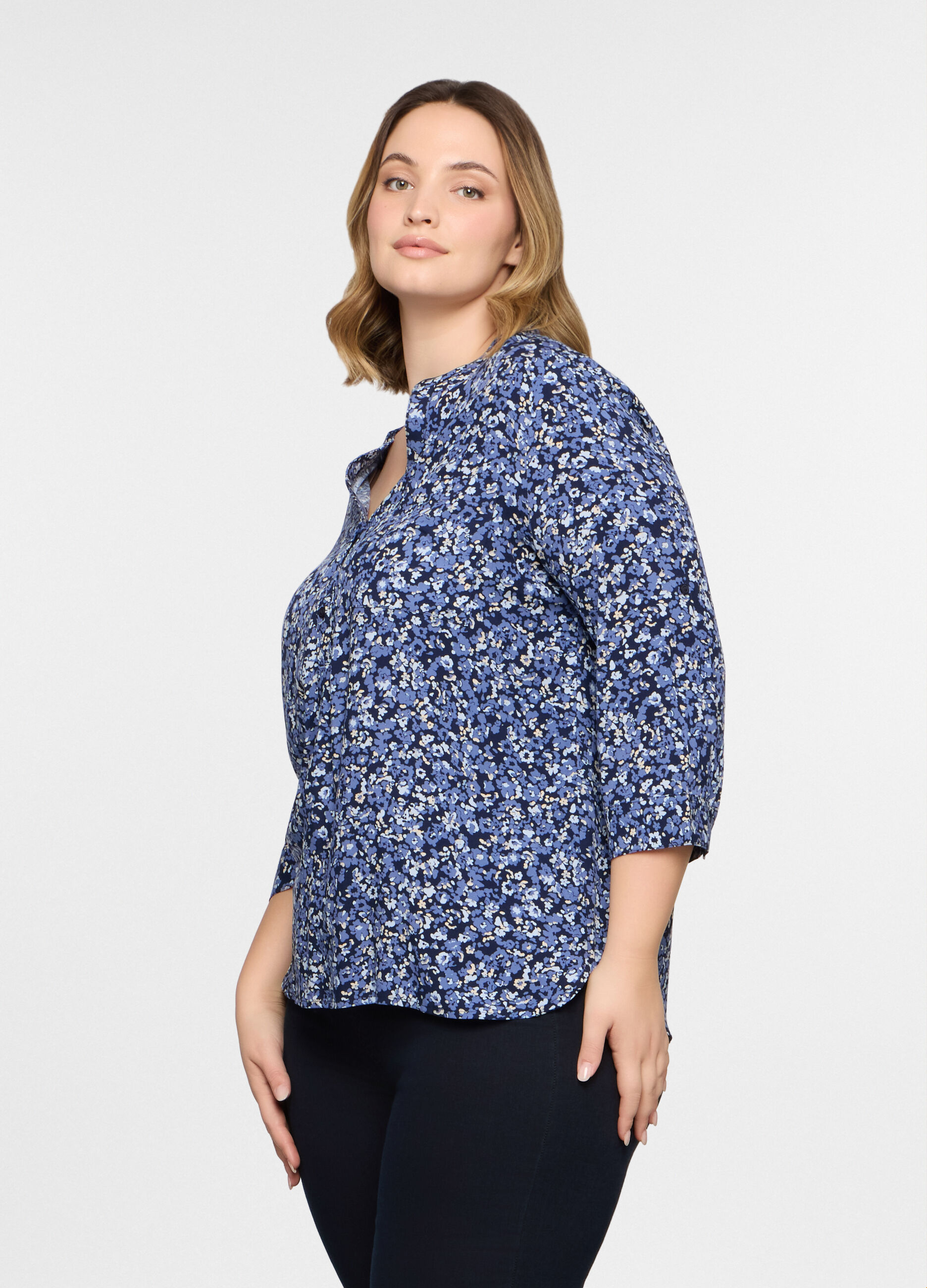 Blusa regular fit con scollo a V in pura viscosa donna curvy_0