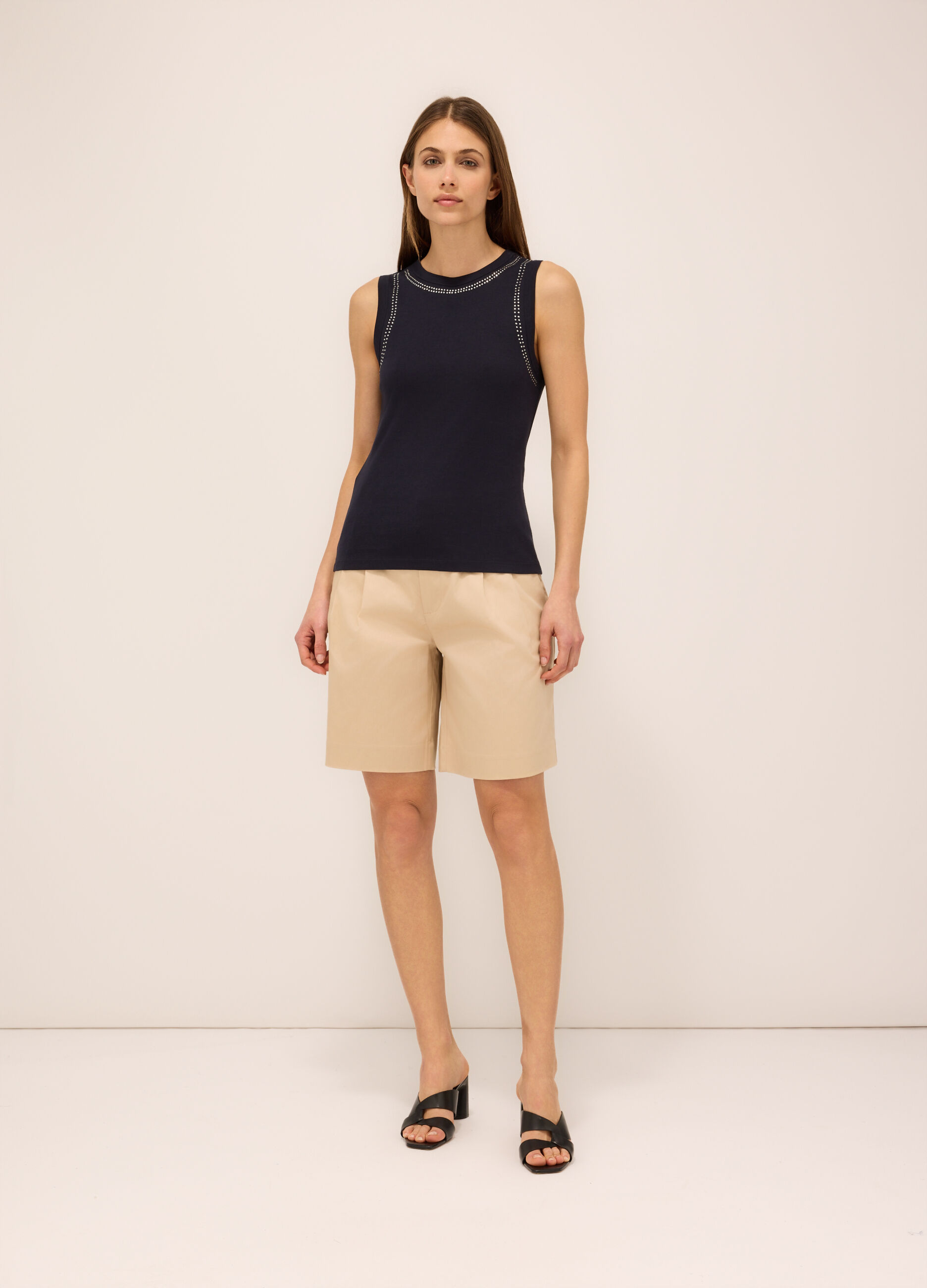 Shorts in raso di cotone stretch donna_0