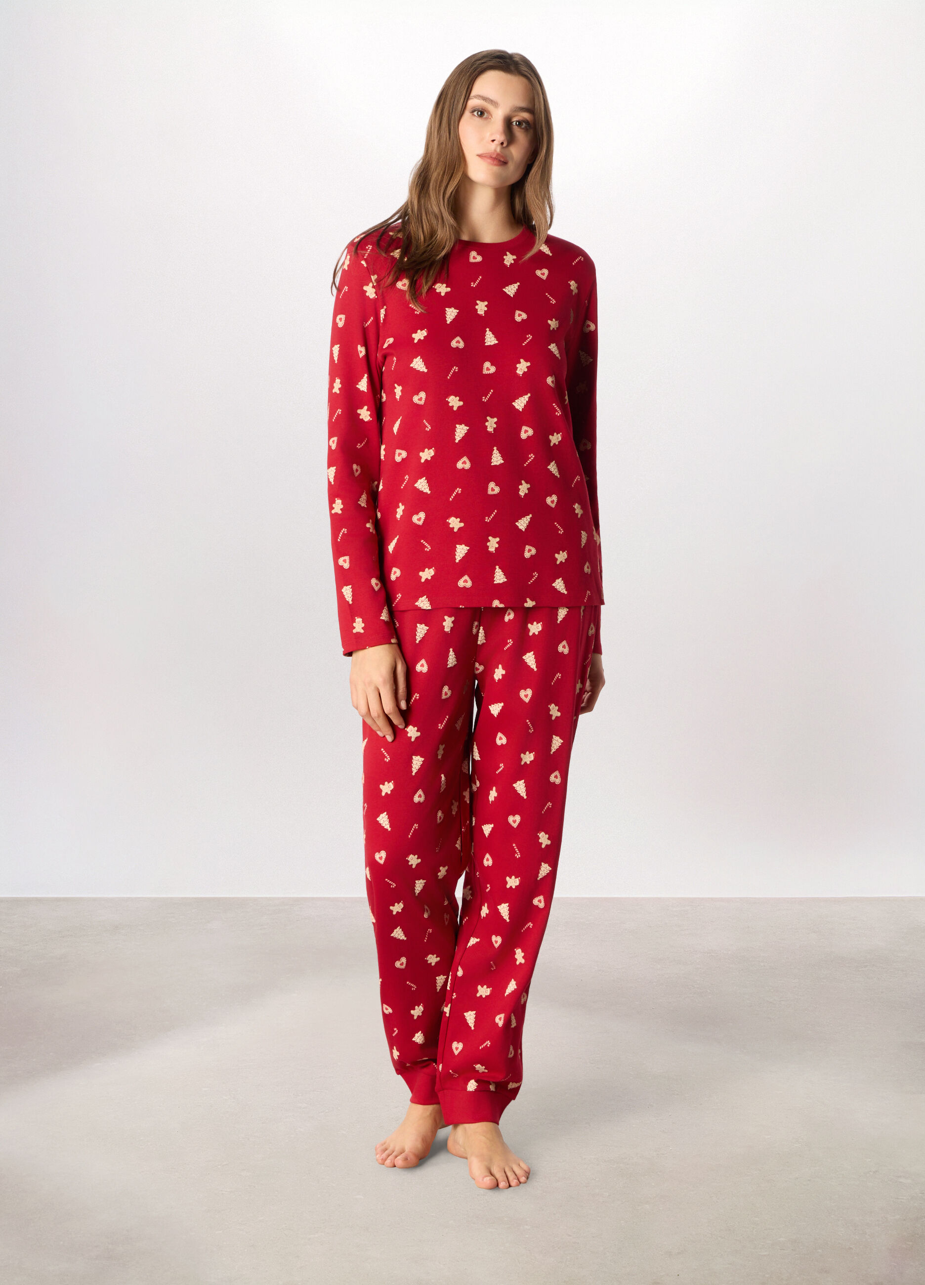 Set pigiama lungo in interlock di puro cotone donna_0