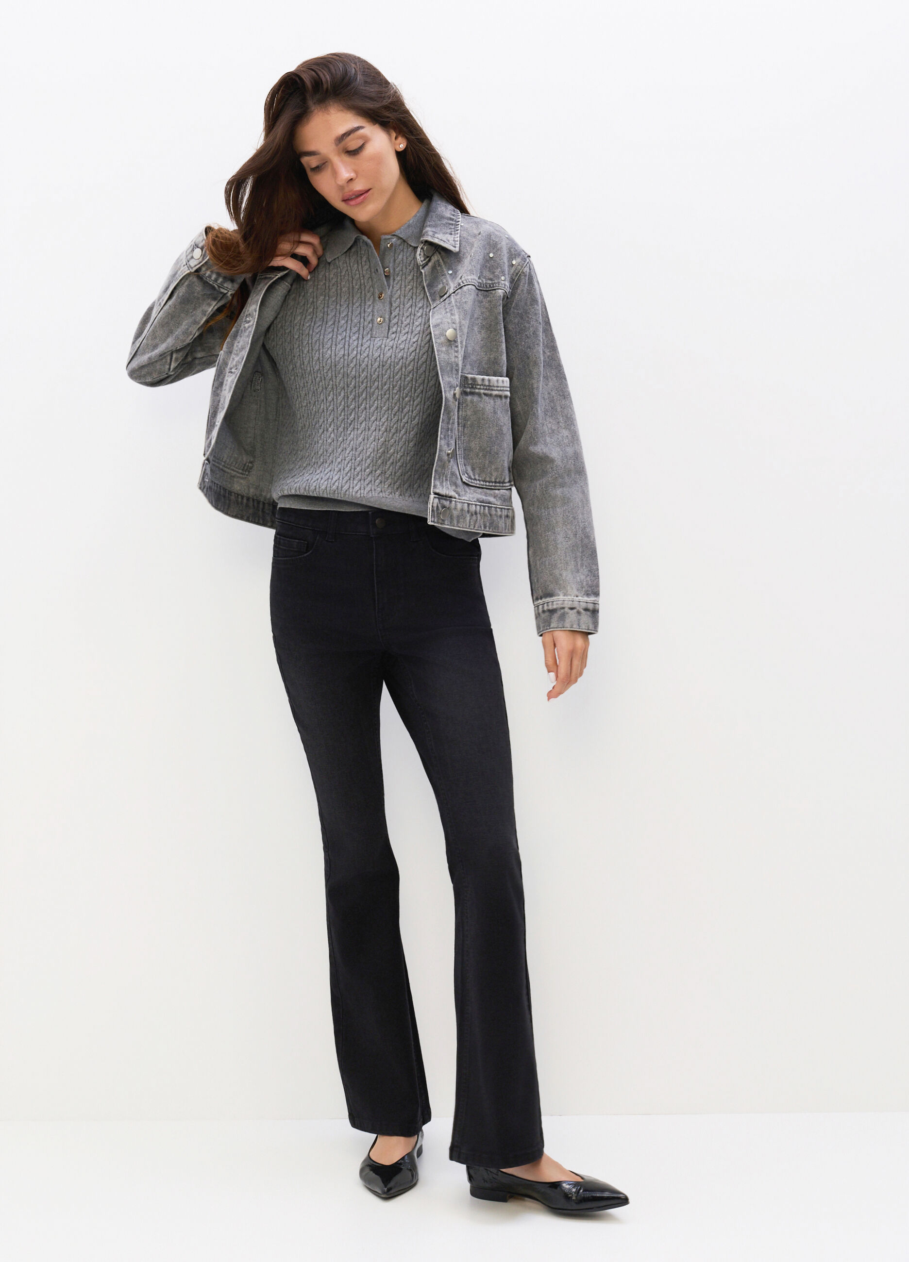 Pantaloni Flare Fit in denim stretch misto cotone donna_0