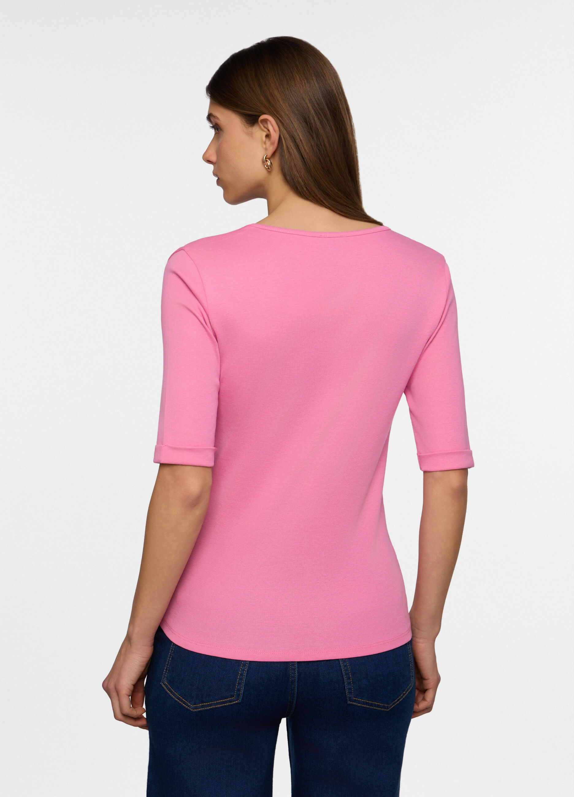 T-shirt con scollo a V in costina donna_1