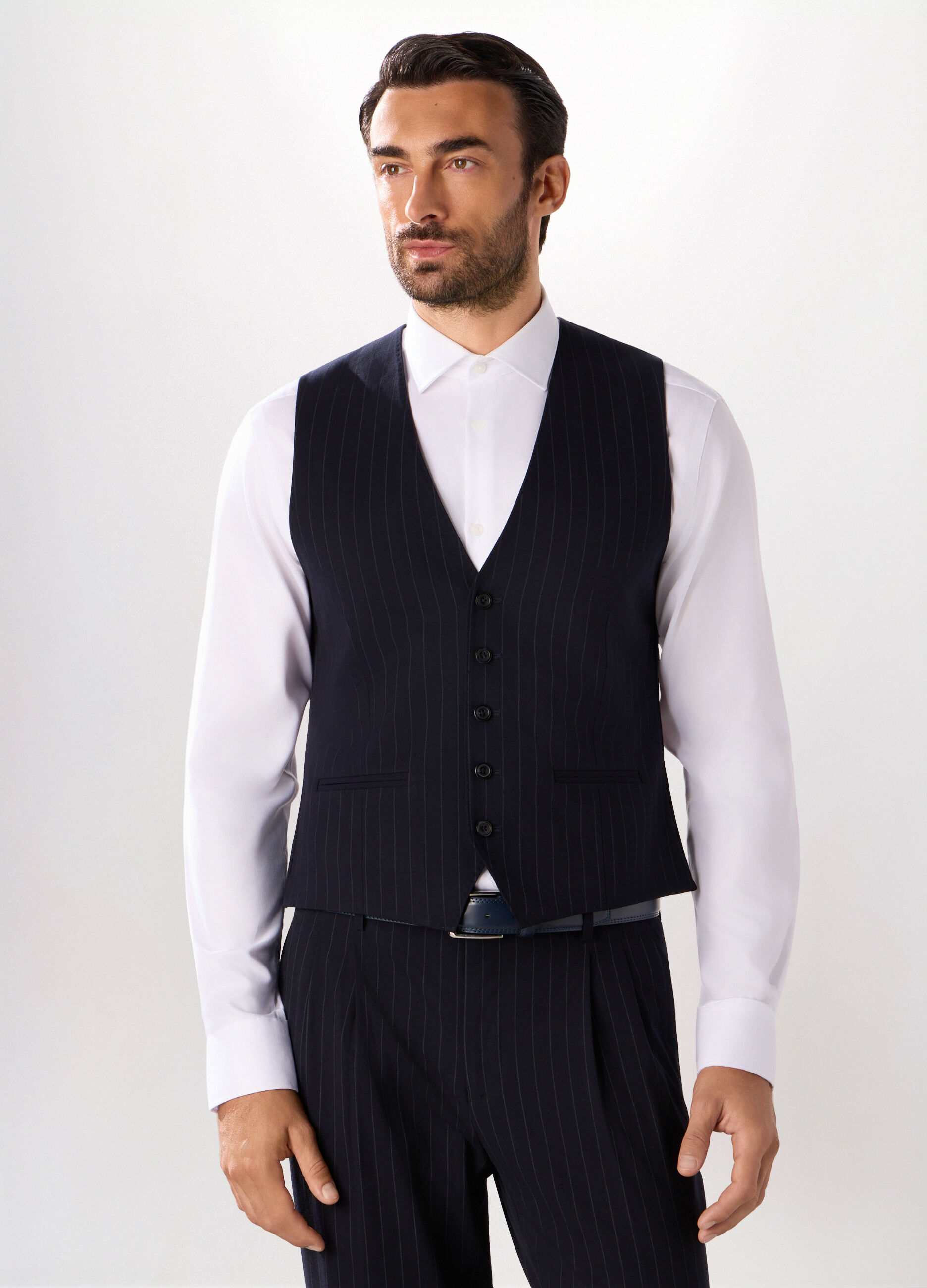Gilet in tessuto stretch gessato uomo_0