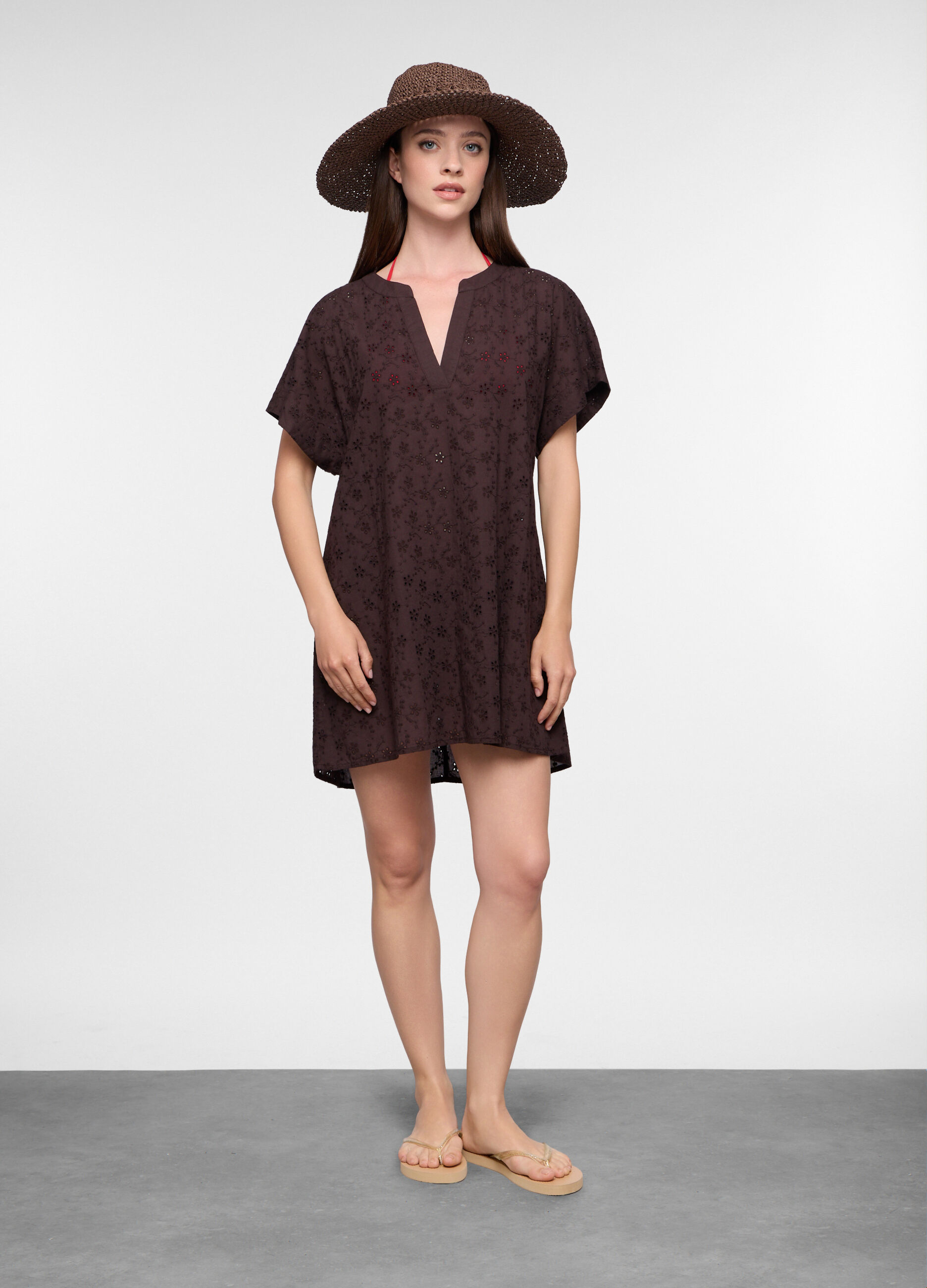 Caftano copricostume in Sangallo di puro cotone donna