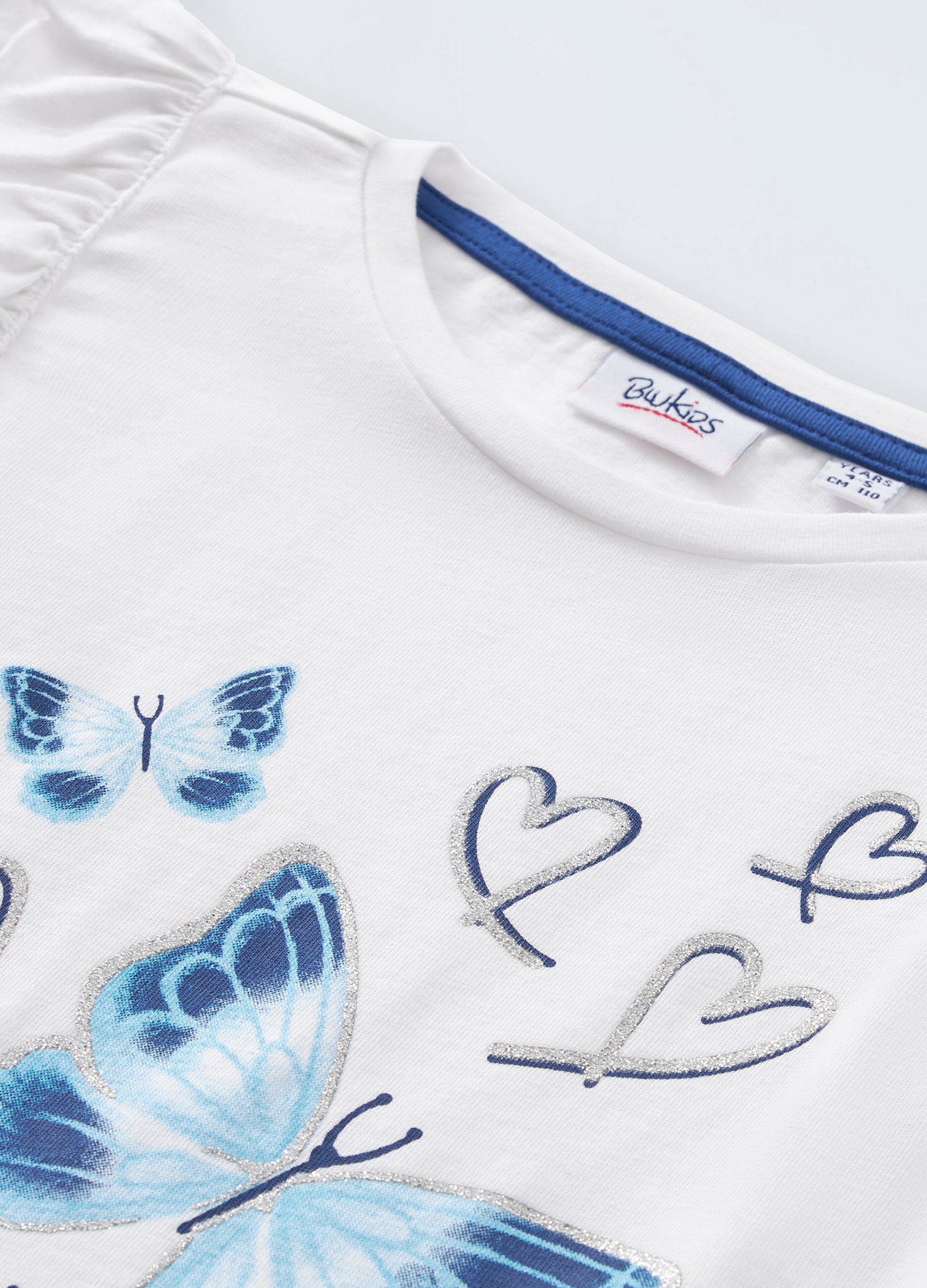 T-shirt in puro cotone con rouches bambina