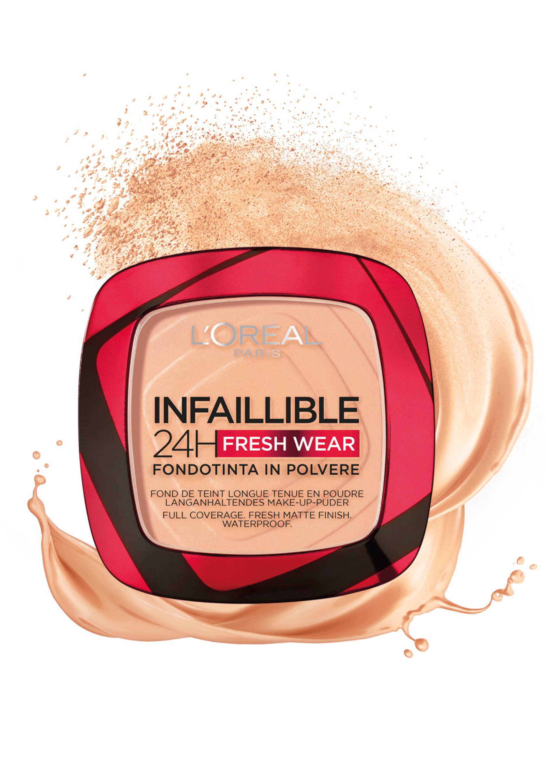L'Oréal Paris Fondotinta compatto Infaillible 24H Fresh Wear, Formula in Polvere a Lunga Tenuta, Mask-Friendly, Low-Transfer e Waterproof, Copre come un fondotinta e opacizza come una polvere, 245 Miel Dore/Golden Honey.