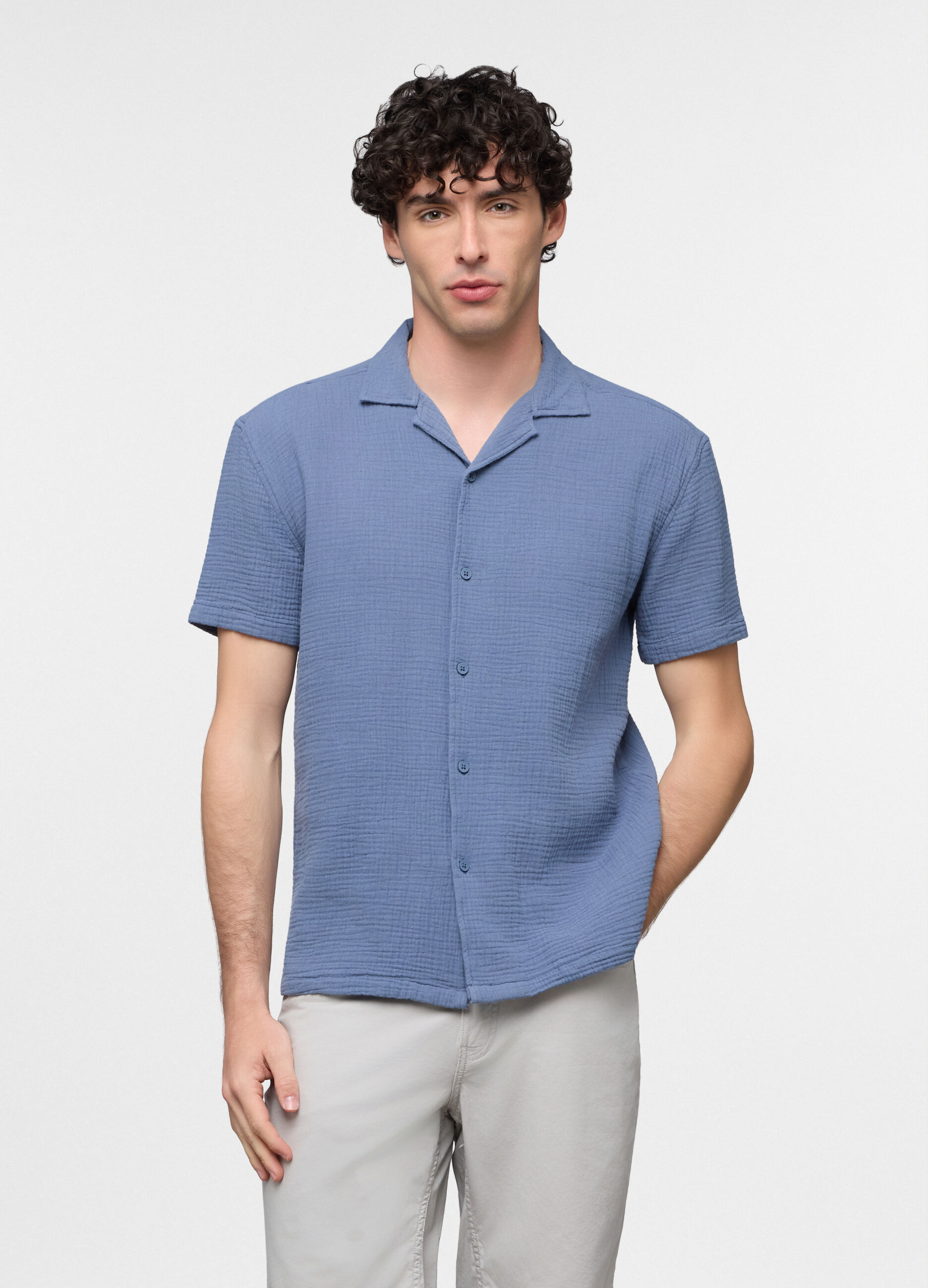 Camicia a maniche corte in seersucker di cotone uomo_0