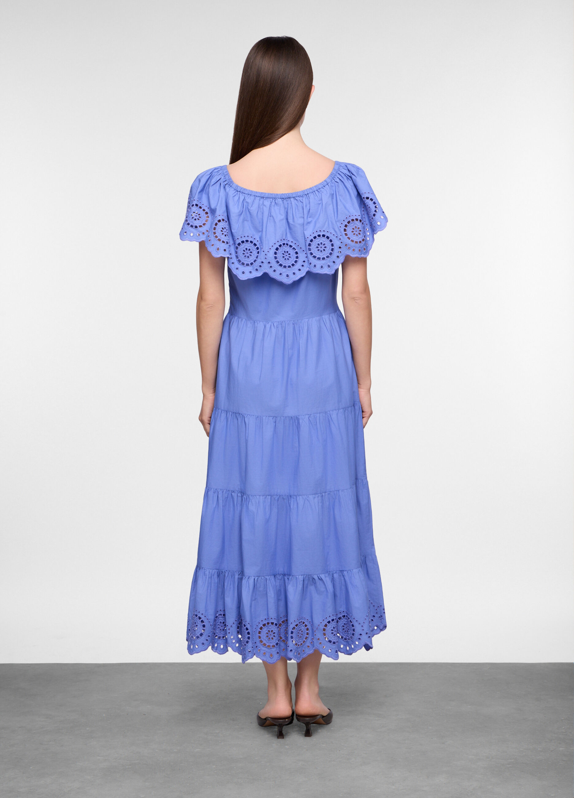 Abito lungo a balze in puro cotone donna