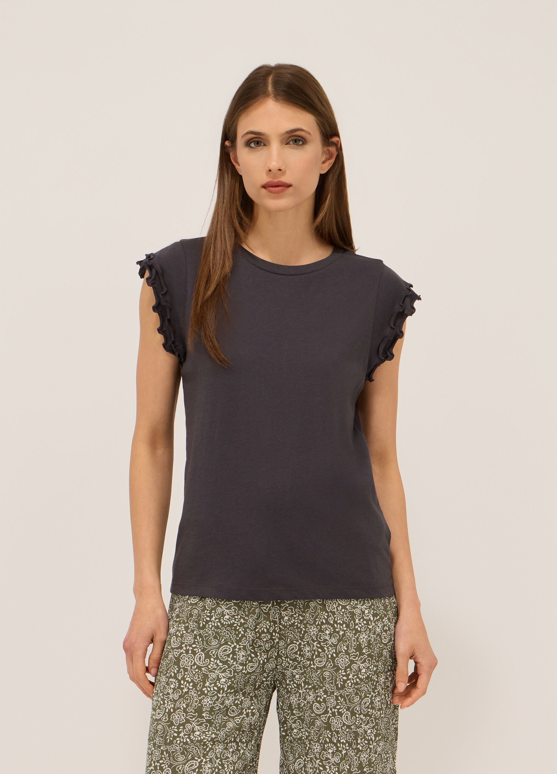 T-shirt in jersey di puro cotone donna_0