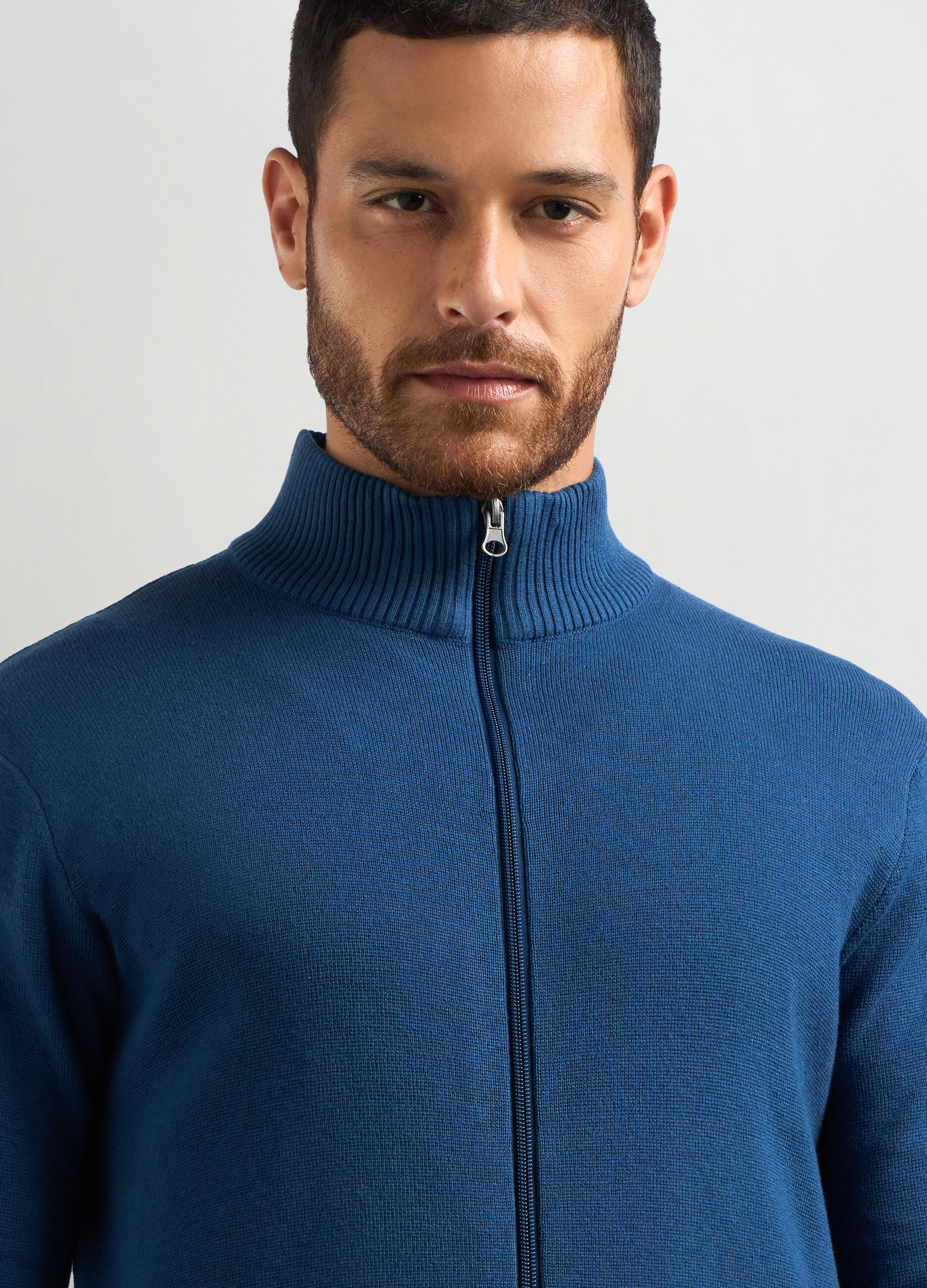 Cardigan collo alto in misto cotone uomo_2