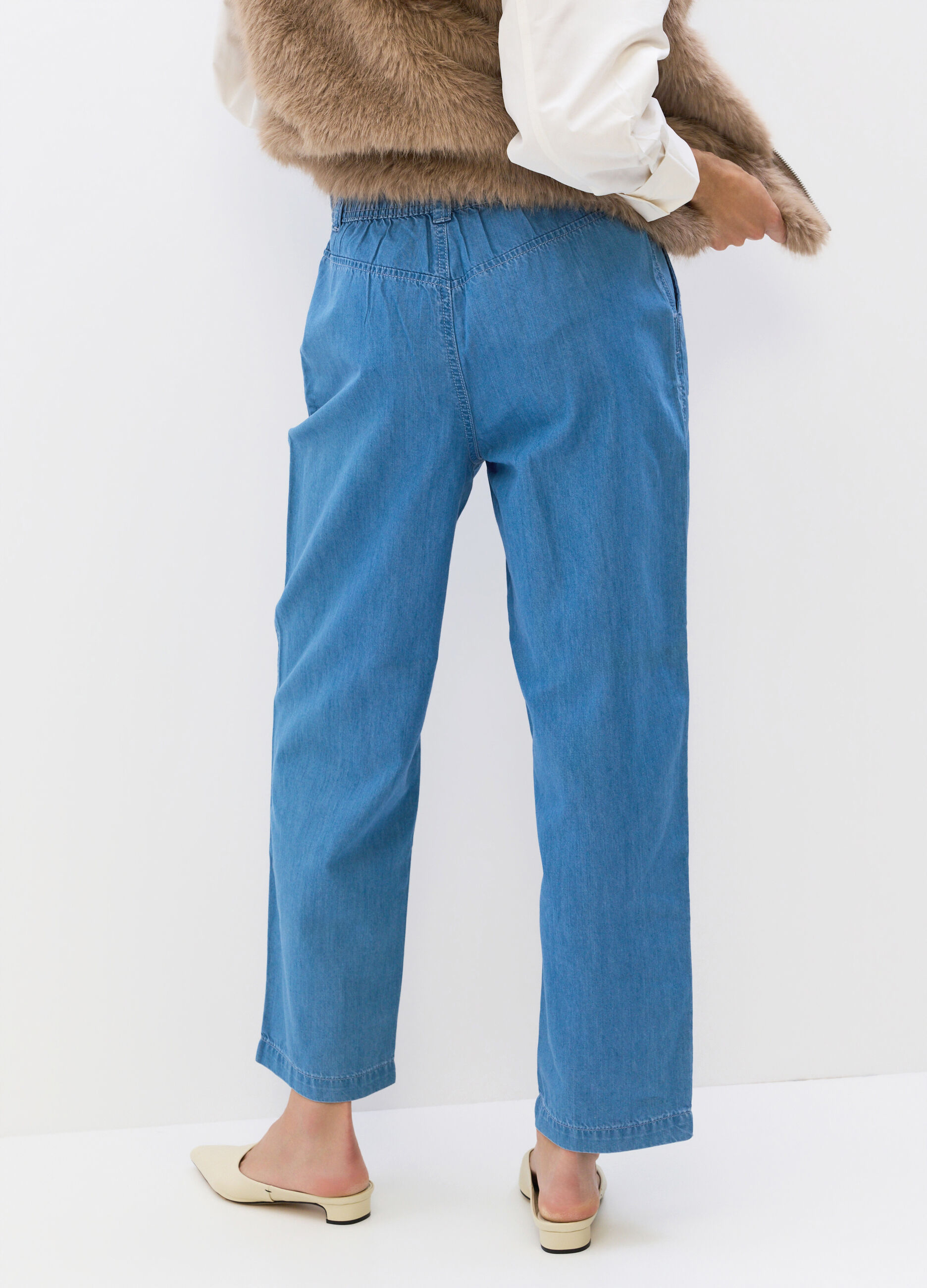 Jogger Baggy Fit in denim di cotone misto lyocell donna_1