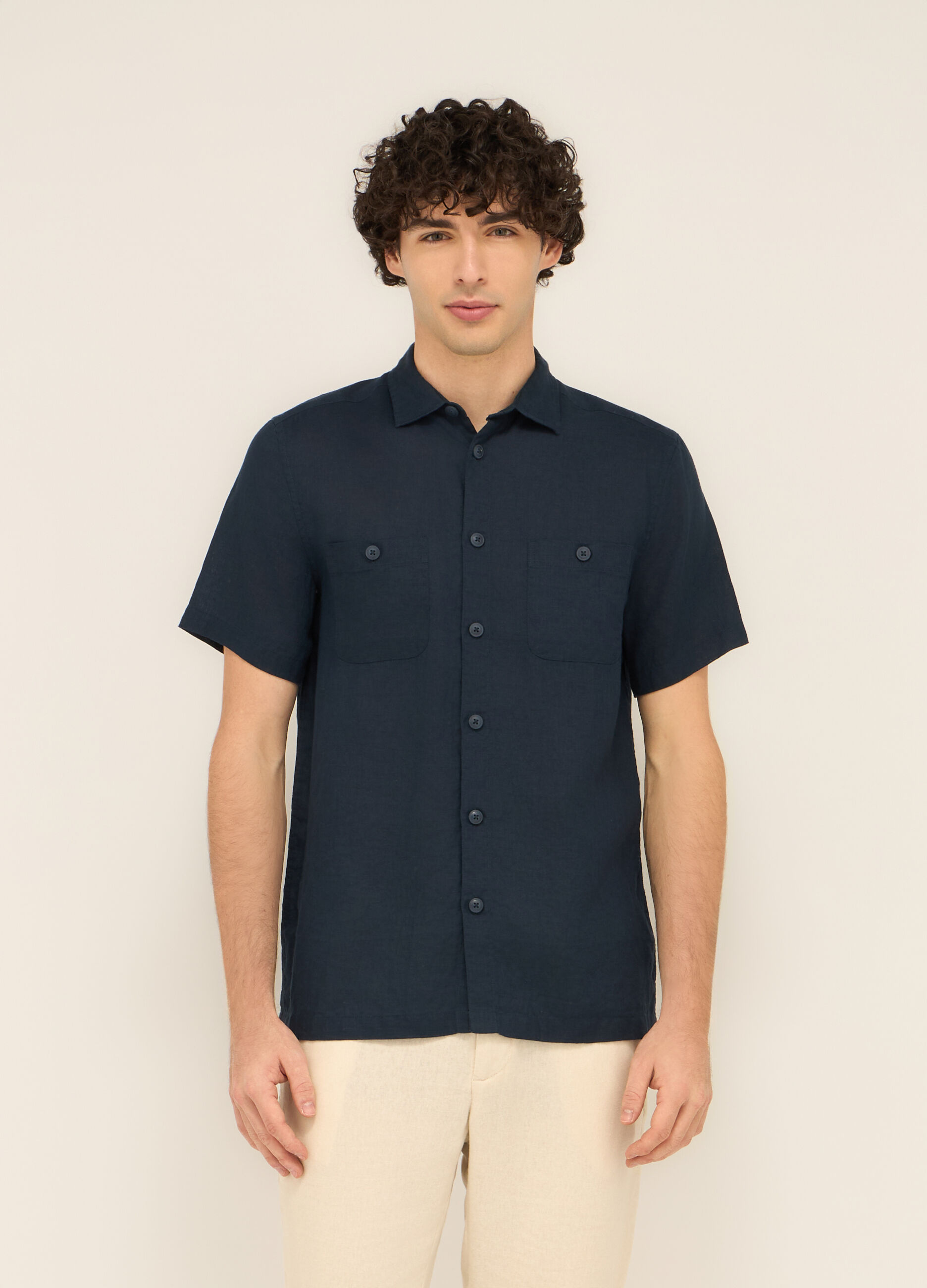Camicia bowling in puro lino uomo_0