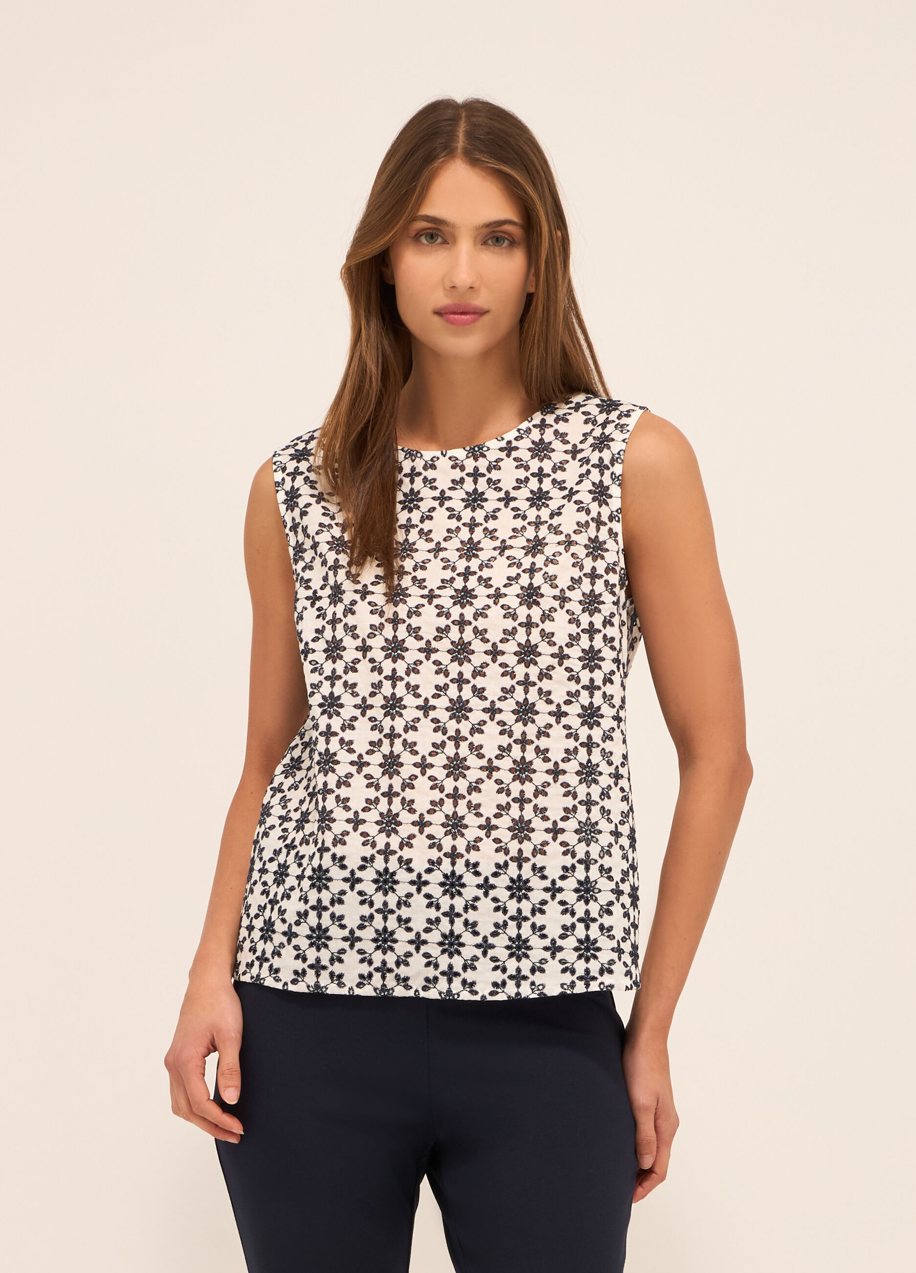 Blusa smanicata in puro cotone donna_0