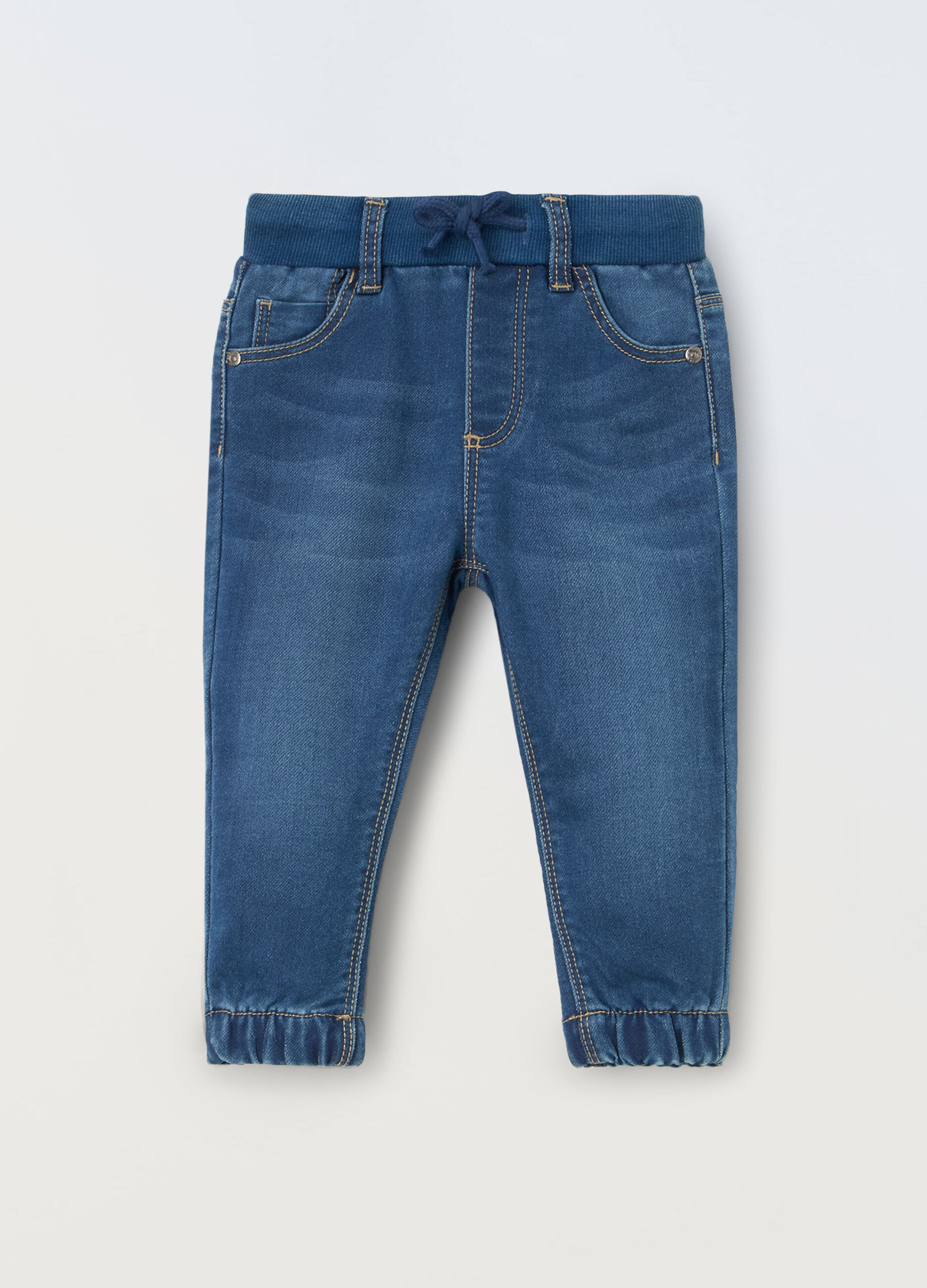 Jogger in denim di misto cotone neonato_0