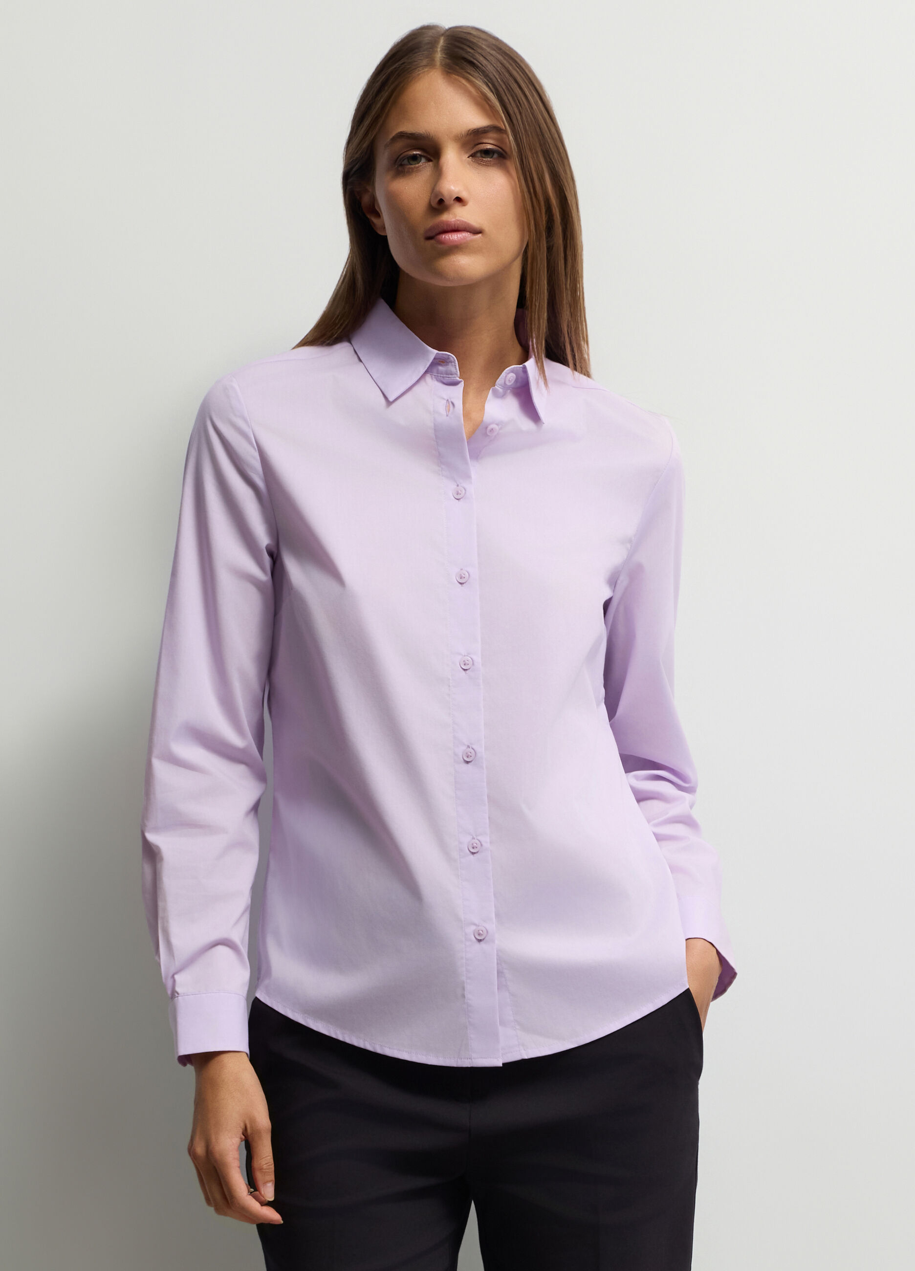 Camicia Fit Slim con colletto alla francese in poli-cotton donna_0