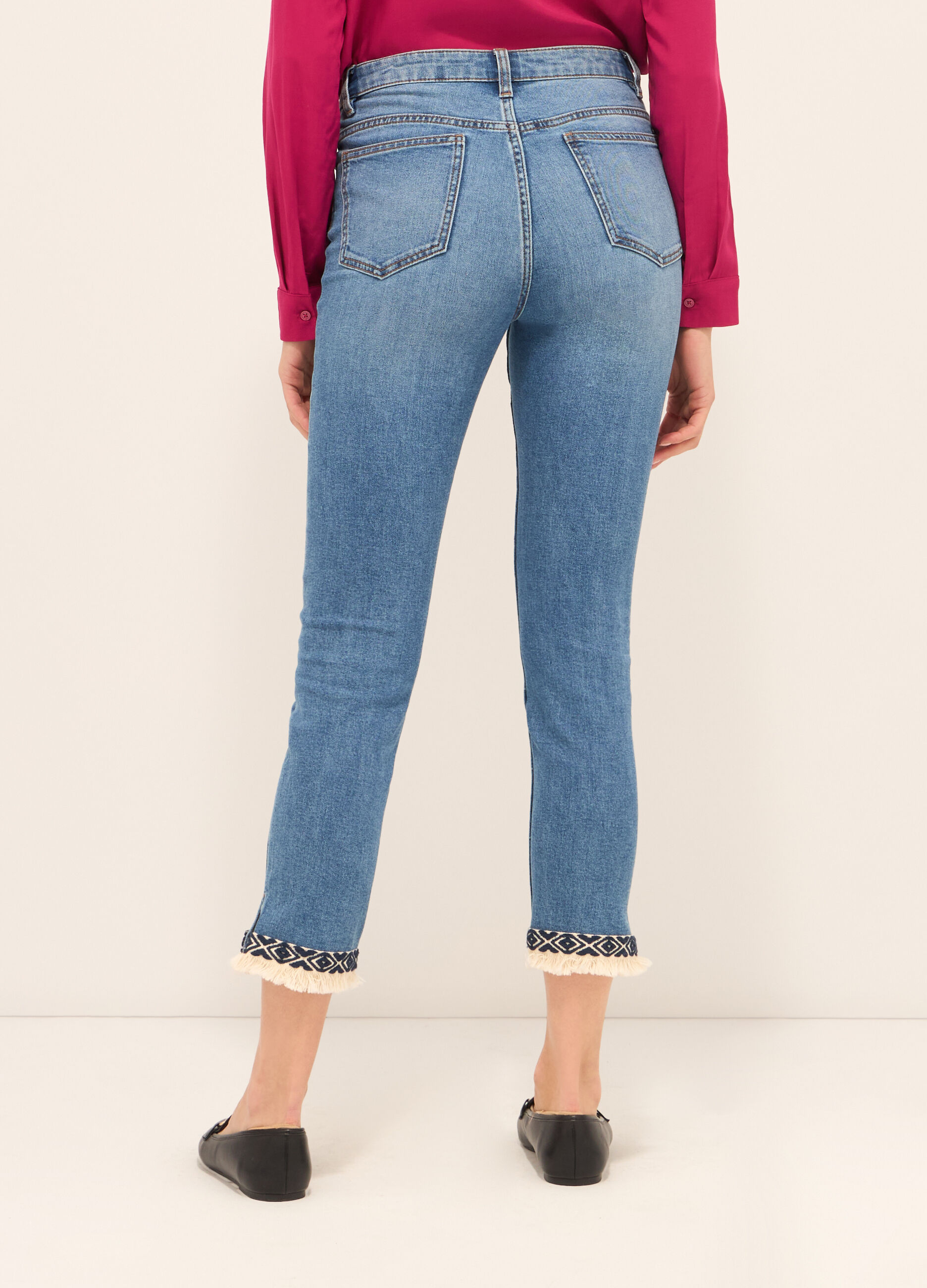 Pantaloni cropped in stretch denim donna _1