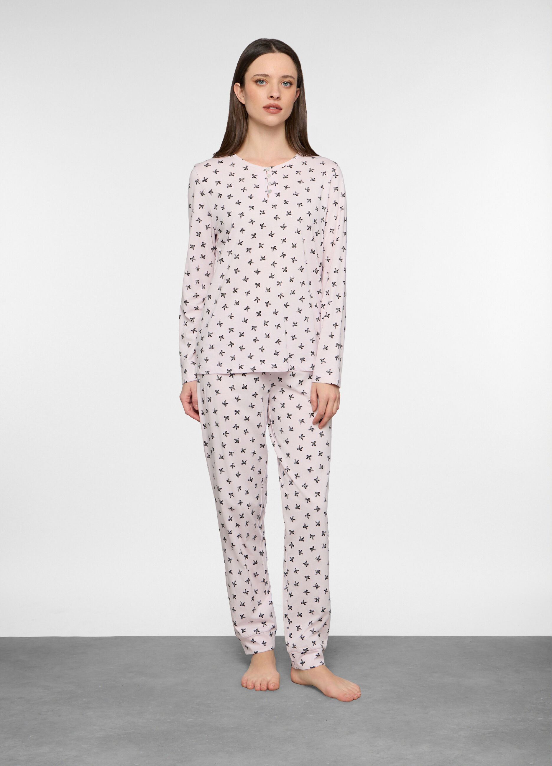 Set pigiama lungo in jersey di puro cotone donna_0