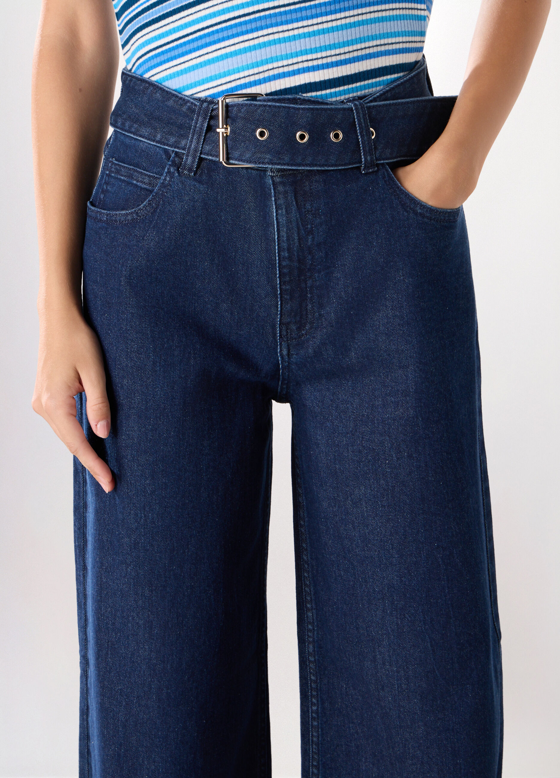 Pantaloni in denim di cotone stretch donna_2