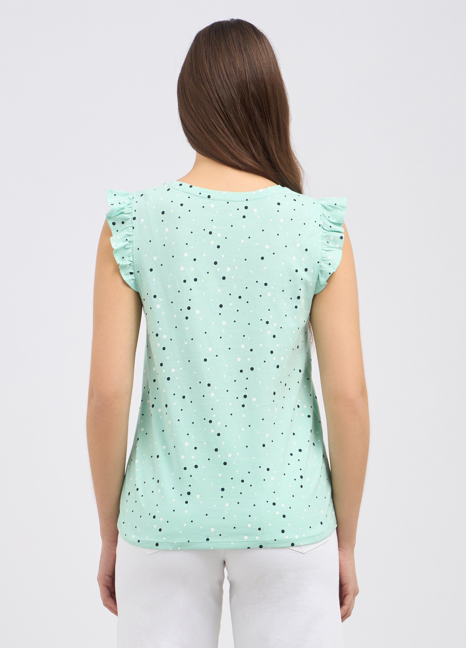 Canotta in puro cotone con rouches su spalle donna_1