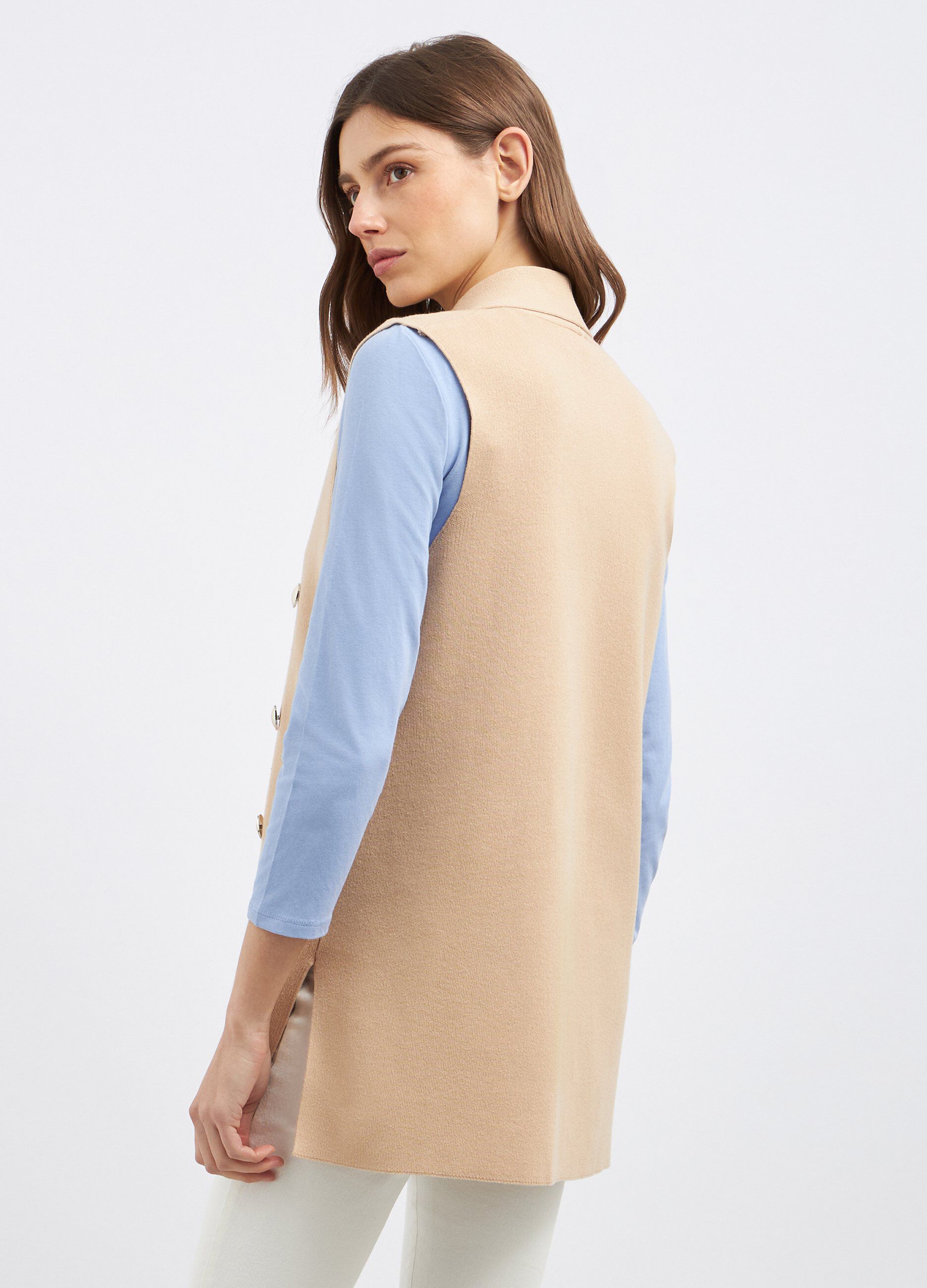 Gilet lungo in tricot di misto cotone donna_1