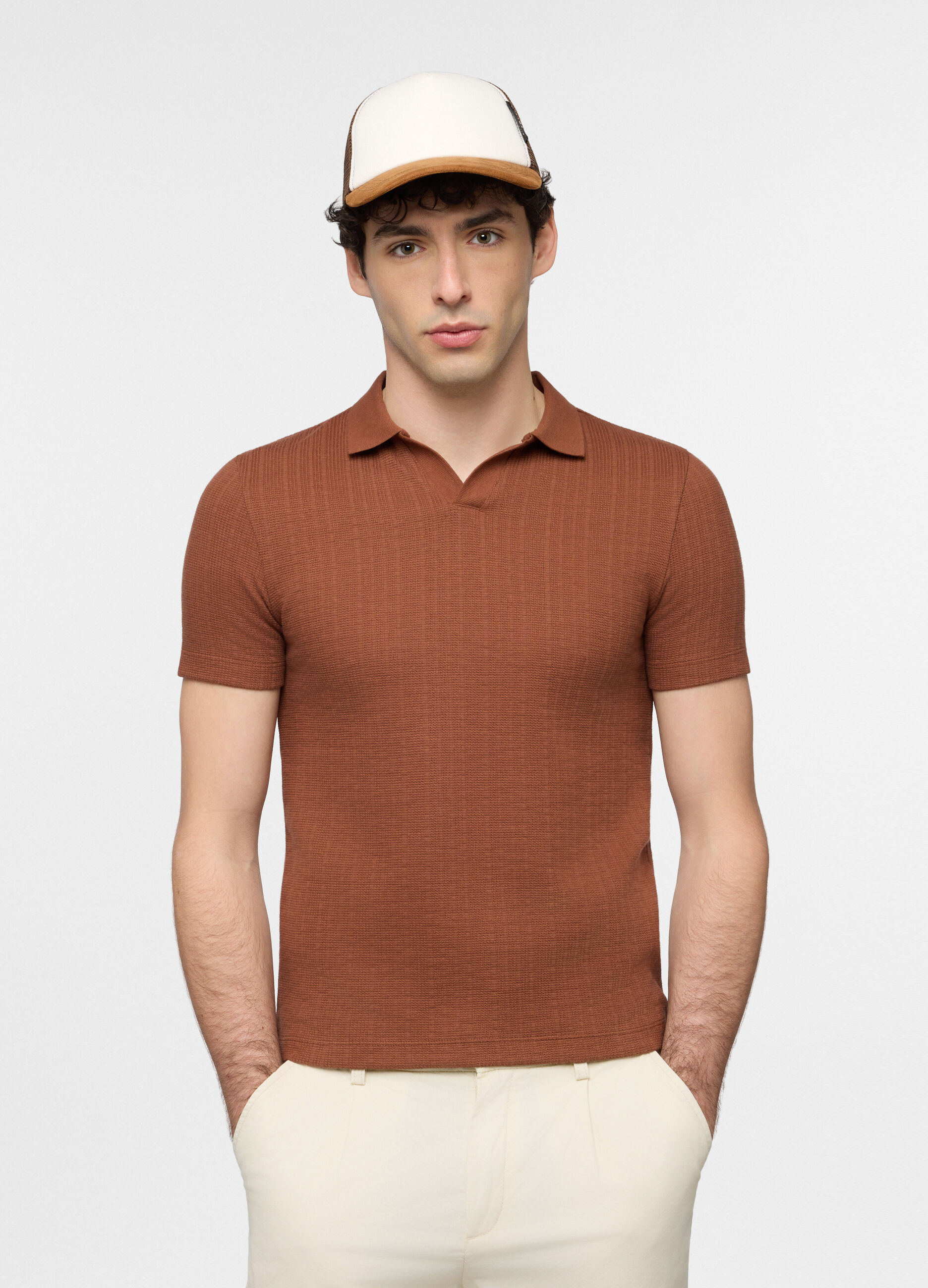Polo a maniche corte in misto cotone a costine uomo_0