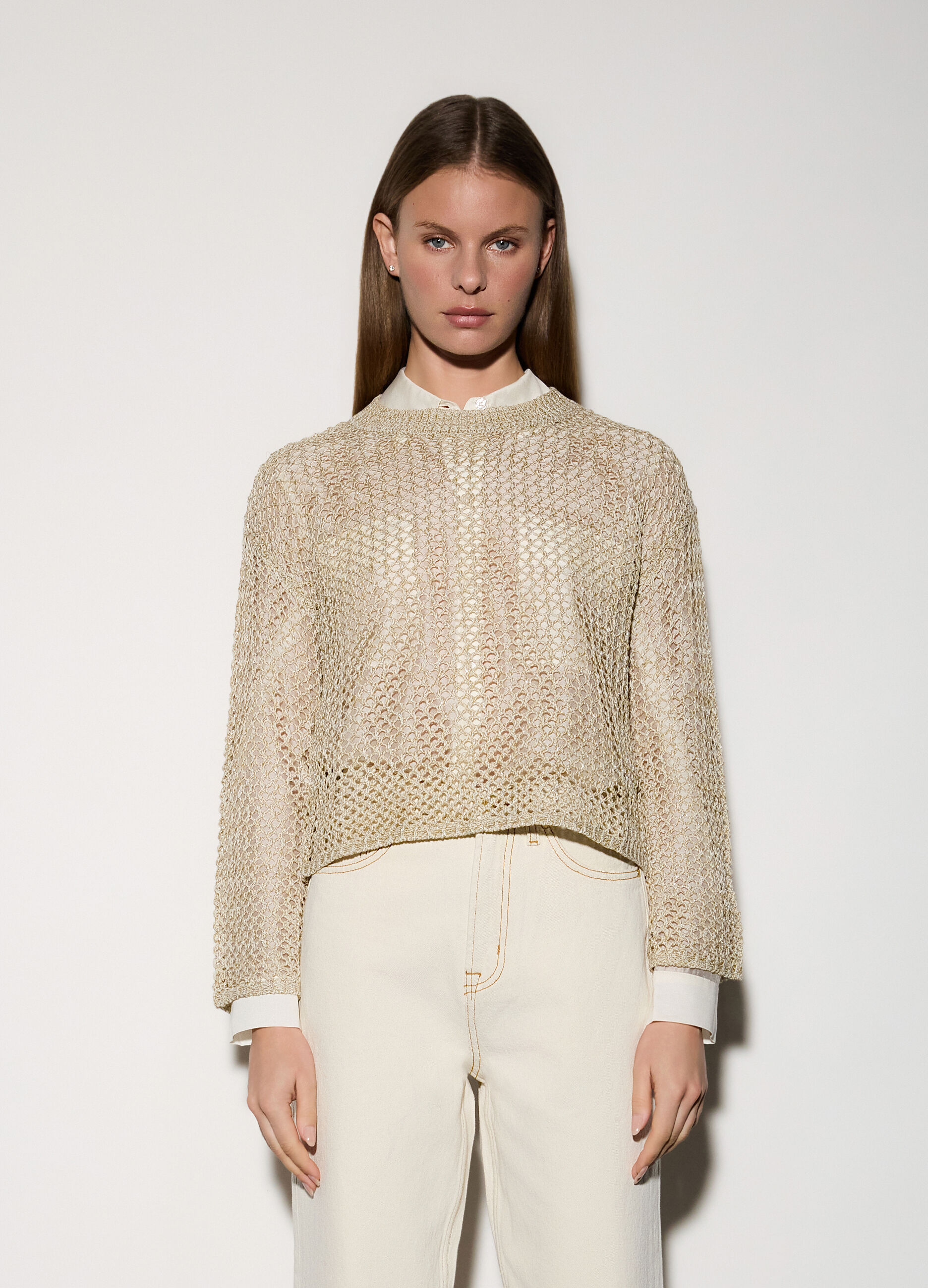 Maglia girocollo lavorata donna_1