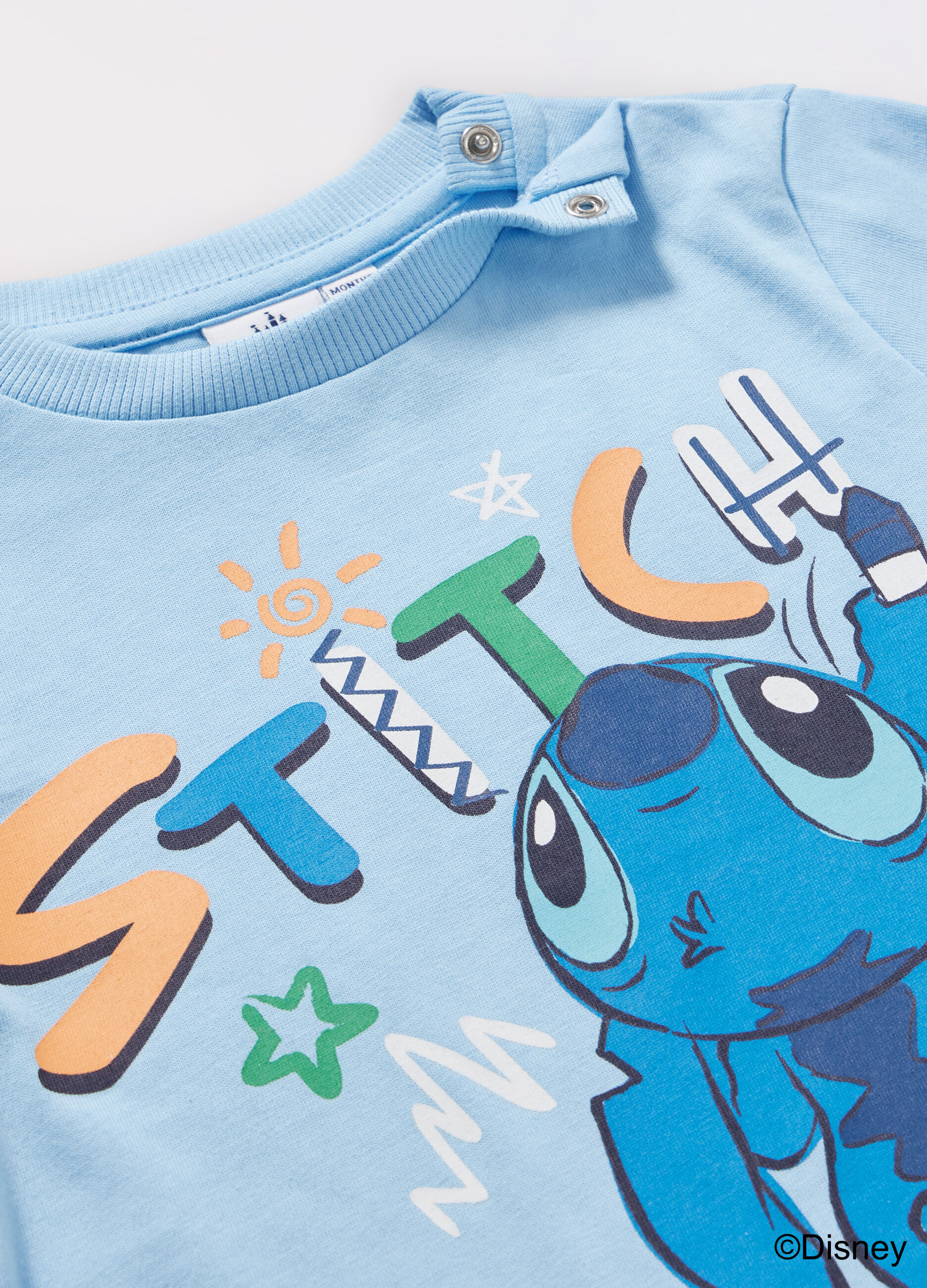 T-shirt Stitch a maniche lunghe in puro cotone neonato_1