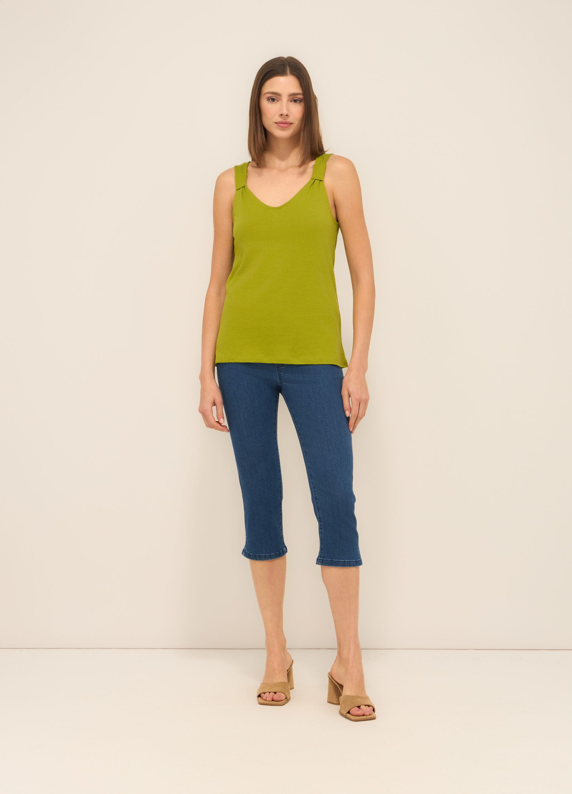 Jeggings capri in denim di misto cotone stretch donna_0