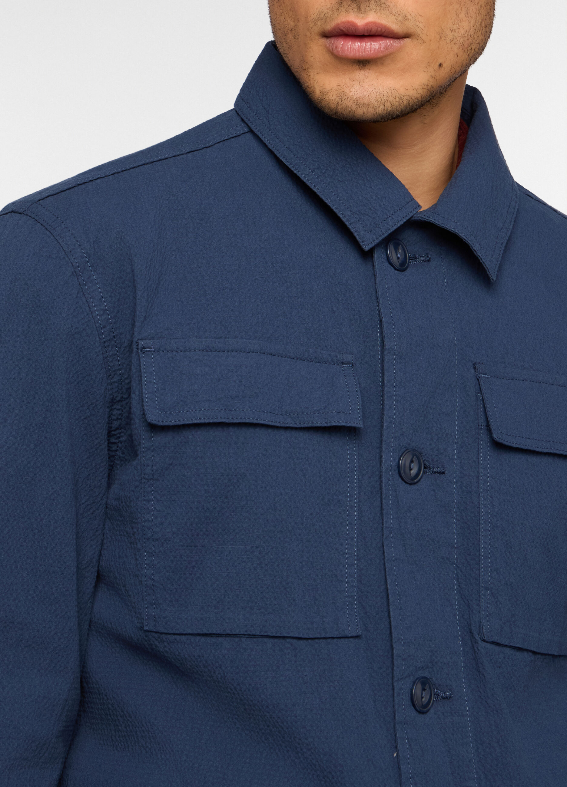 Shirt jacket in seersucker di cotone stretch uomo_2