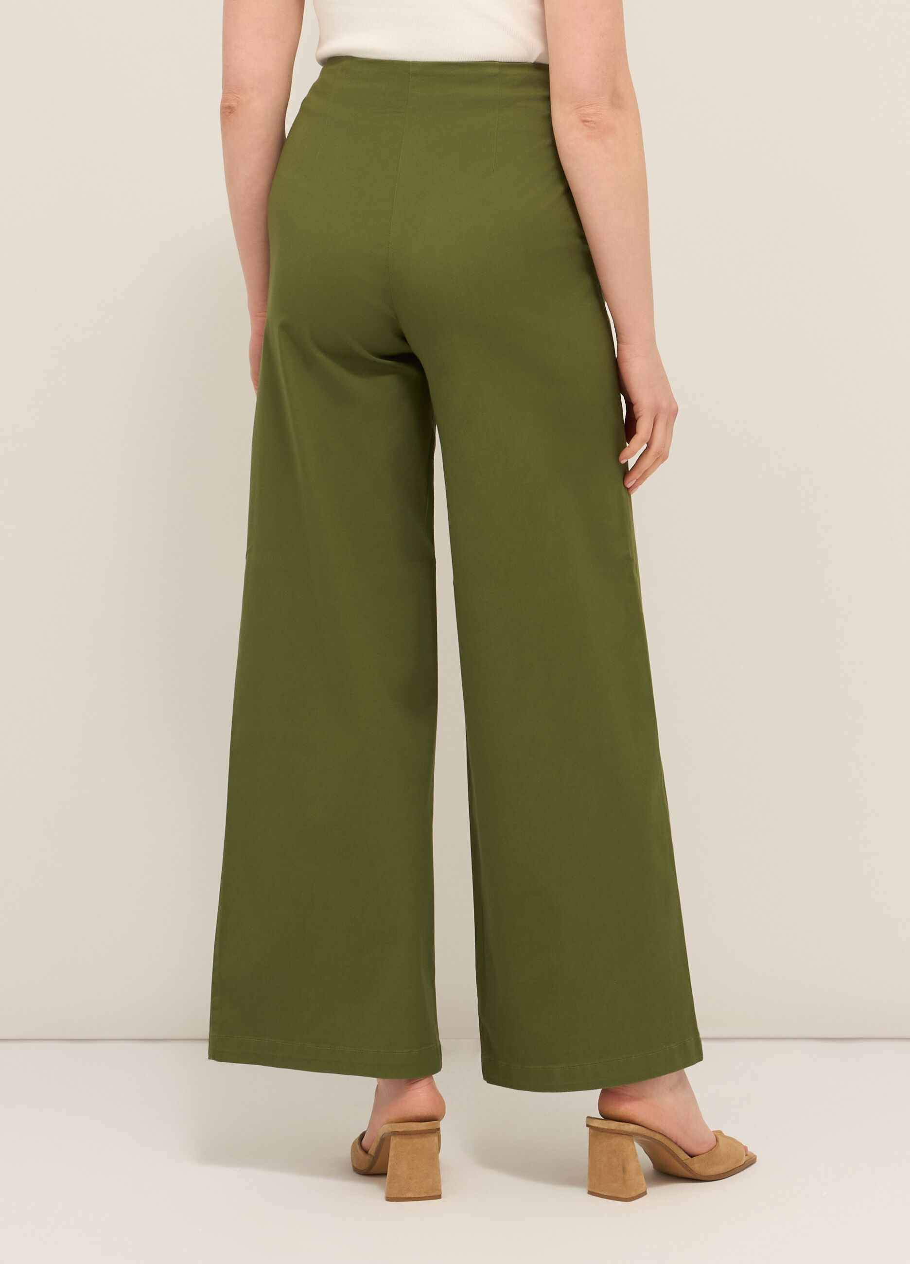 Pantaloni palazzo in cotone stretch donna_1