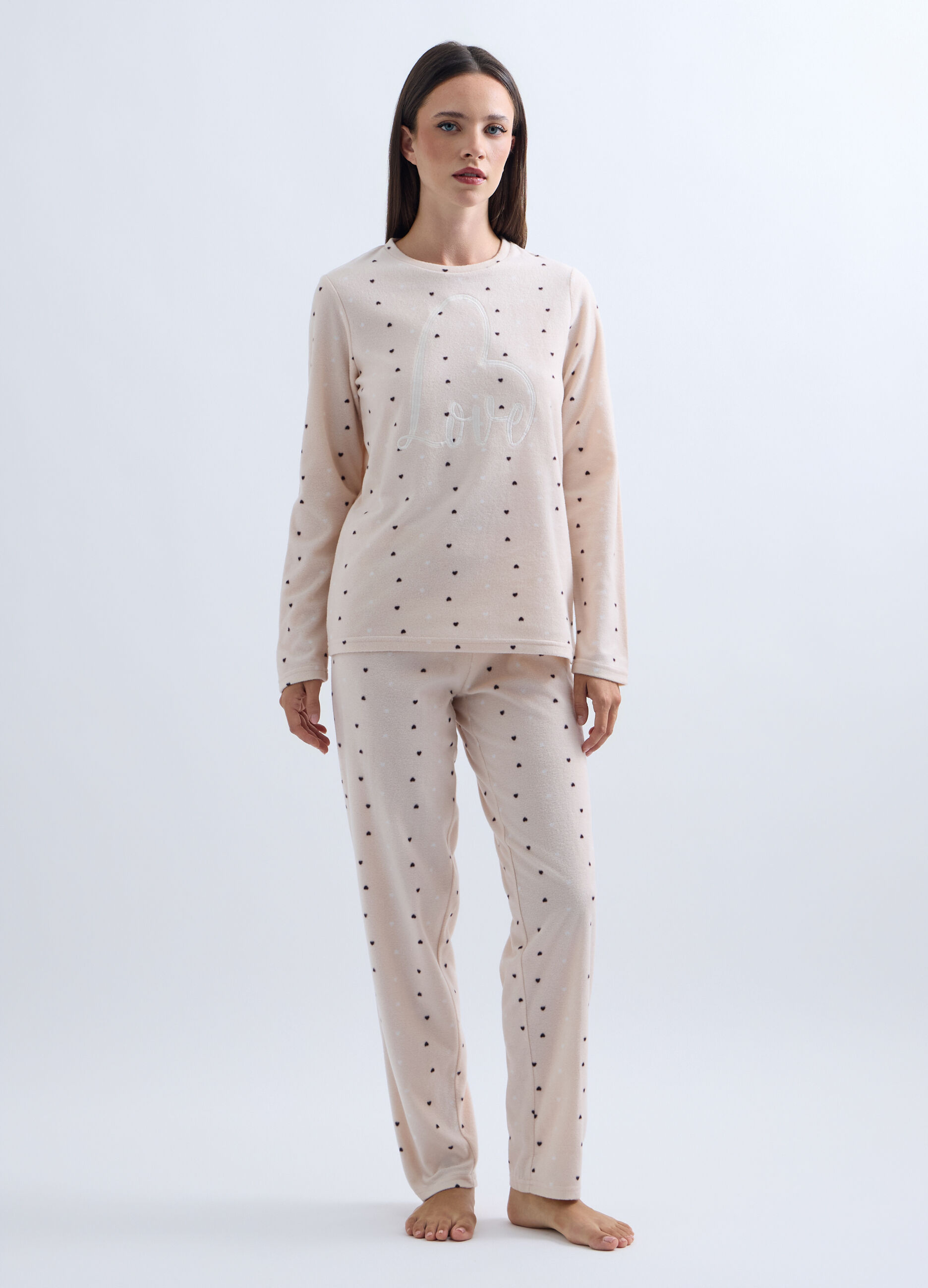 Set pigiama lungo in pile donna_0