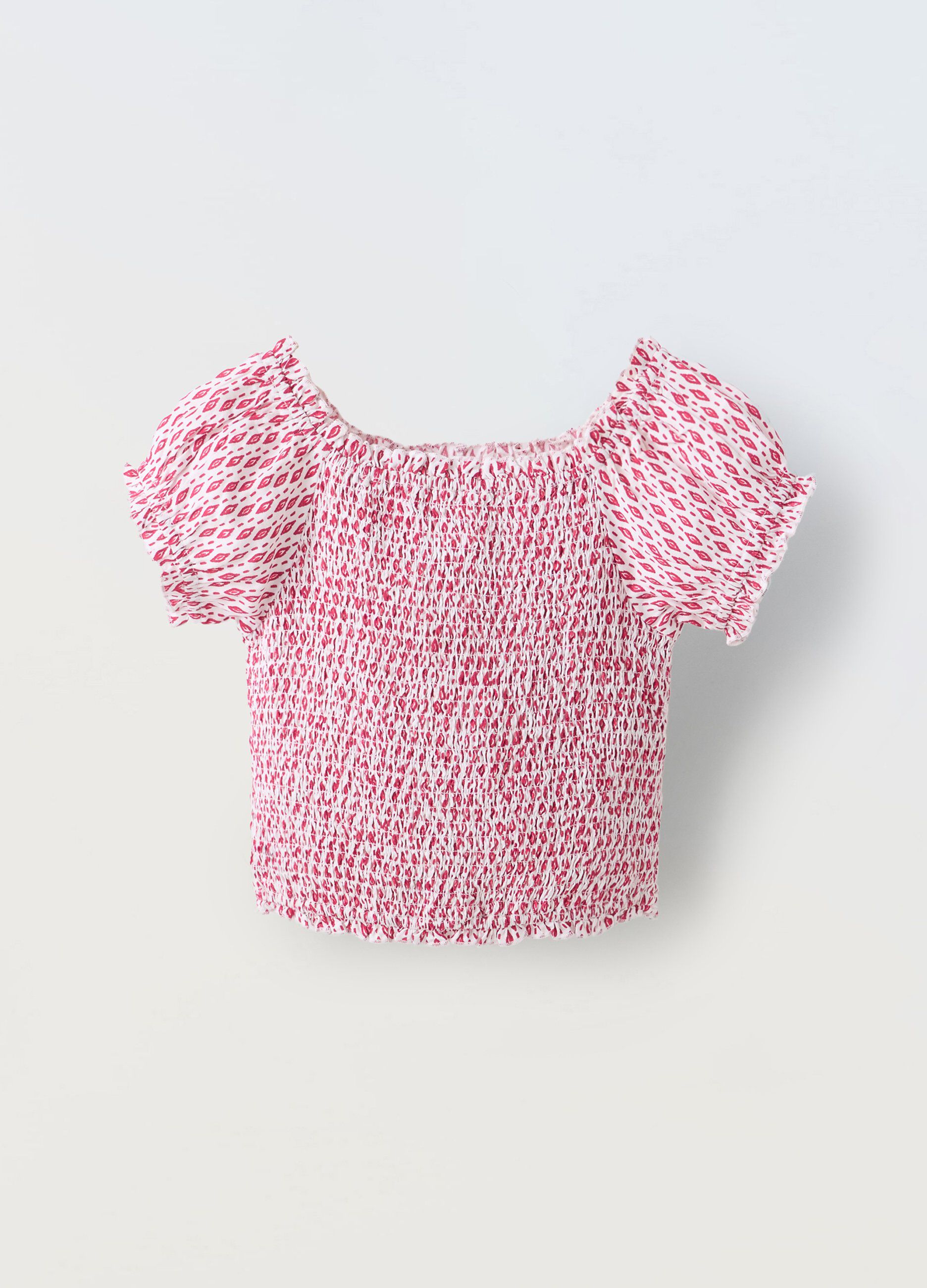 Blusa in pura viscosa con punto smock ragazza_0