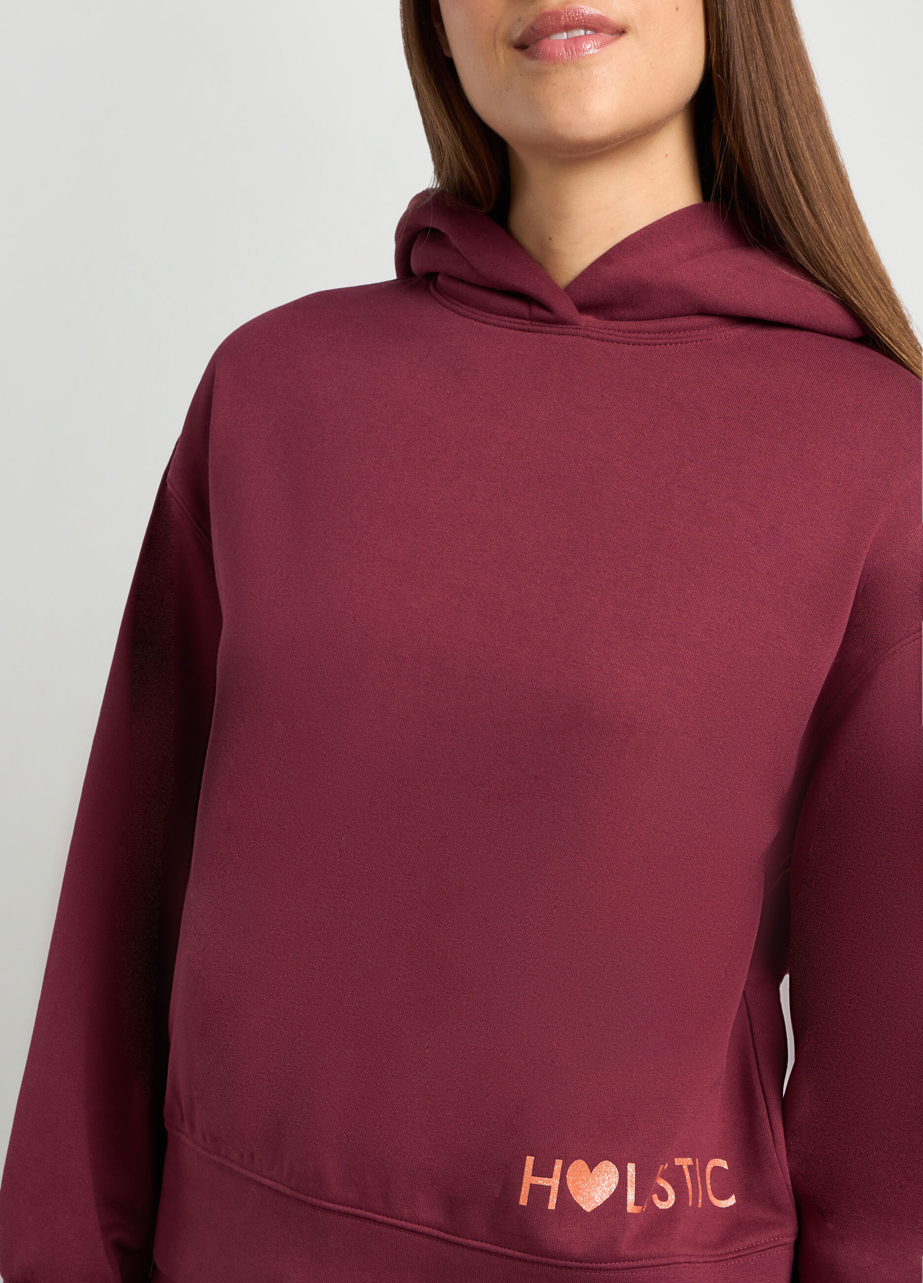 Felpa misto cotone con cappuccio fitness donna _2