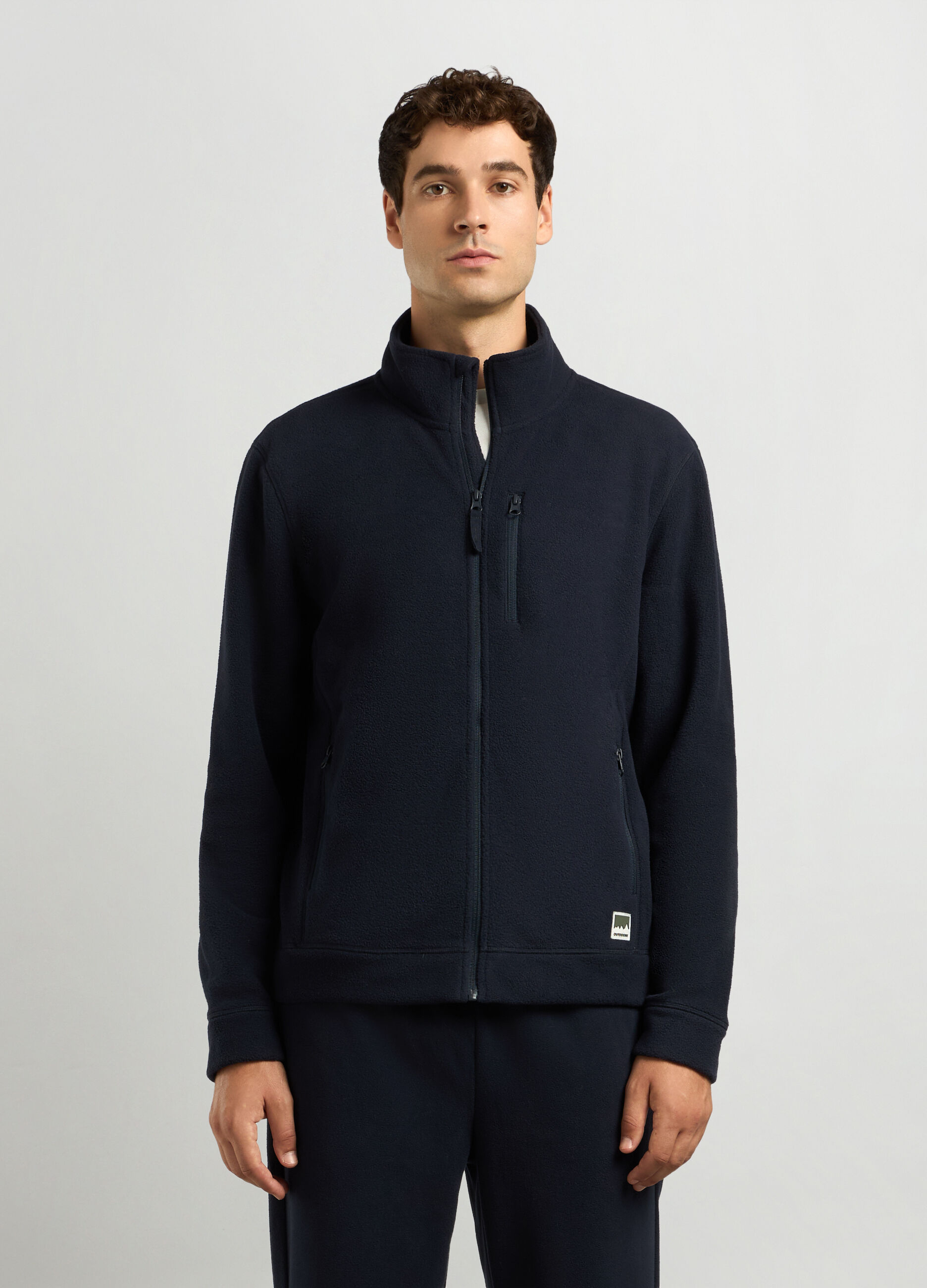 Felpa in pile a collo alto full zip uomo_0