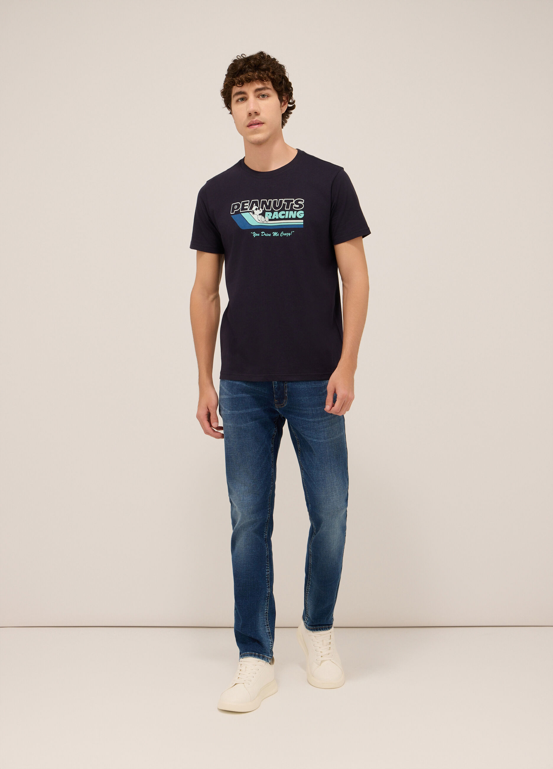 Jeans 5 tasche regular in denim di cotone stretch uomo_0