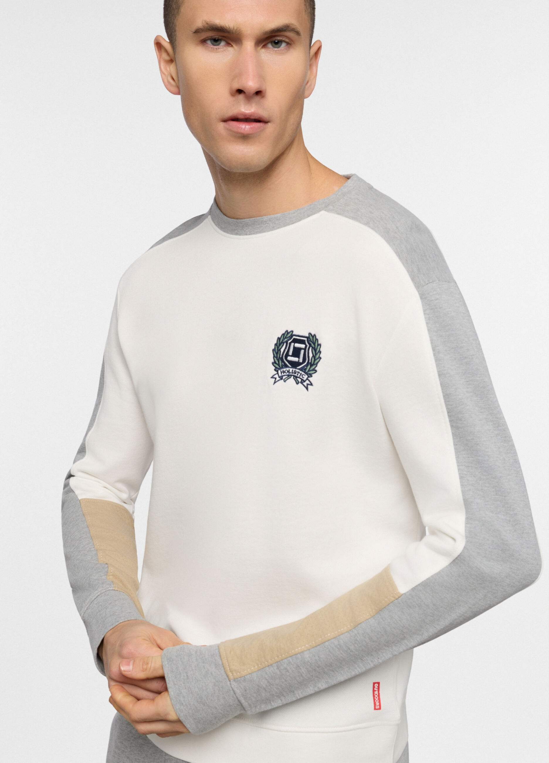 Felpa girocollo in cotone color block uomo_2