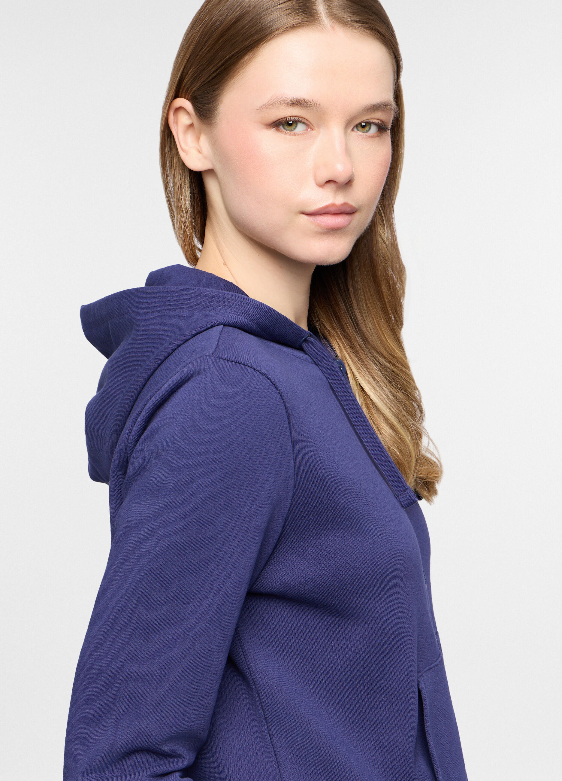 Felpa con cappuccio in french terry di cotone stretch donna_2