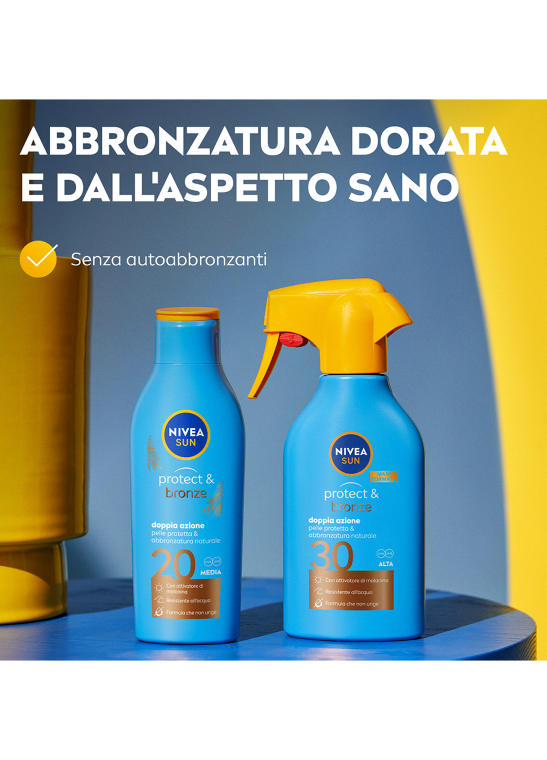 Nivea Sun Latte Solare Protect & Bronze FP20 200 ml, Crema solare 20 per un'abbronzatura dorata