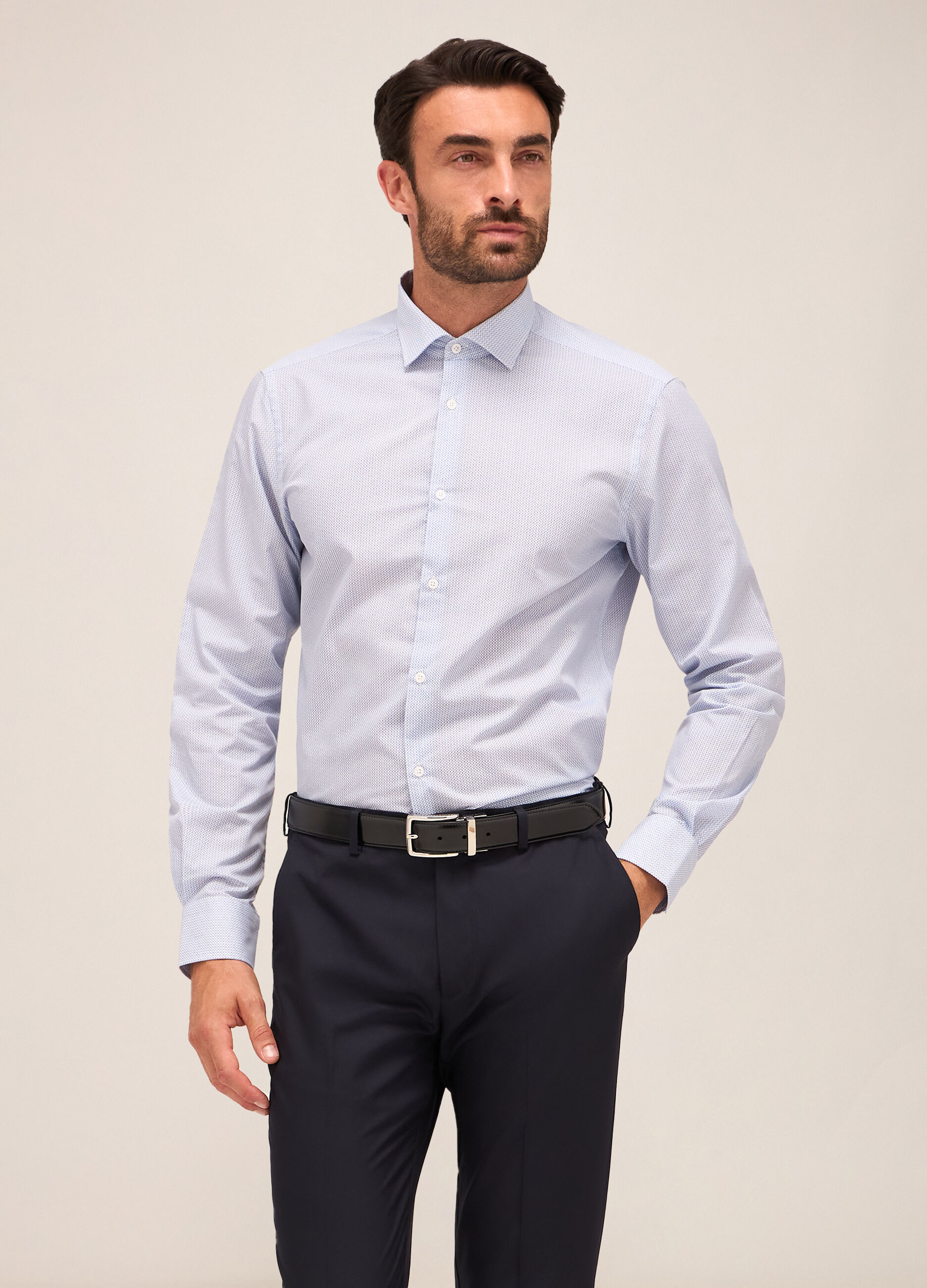 Camicia regular fit colletto classico in misto cotone uomo_0