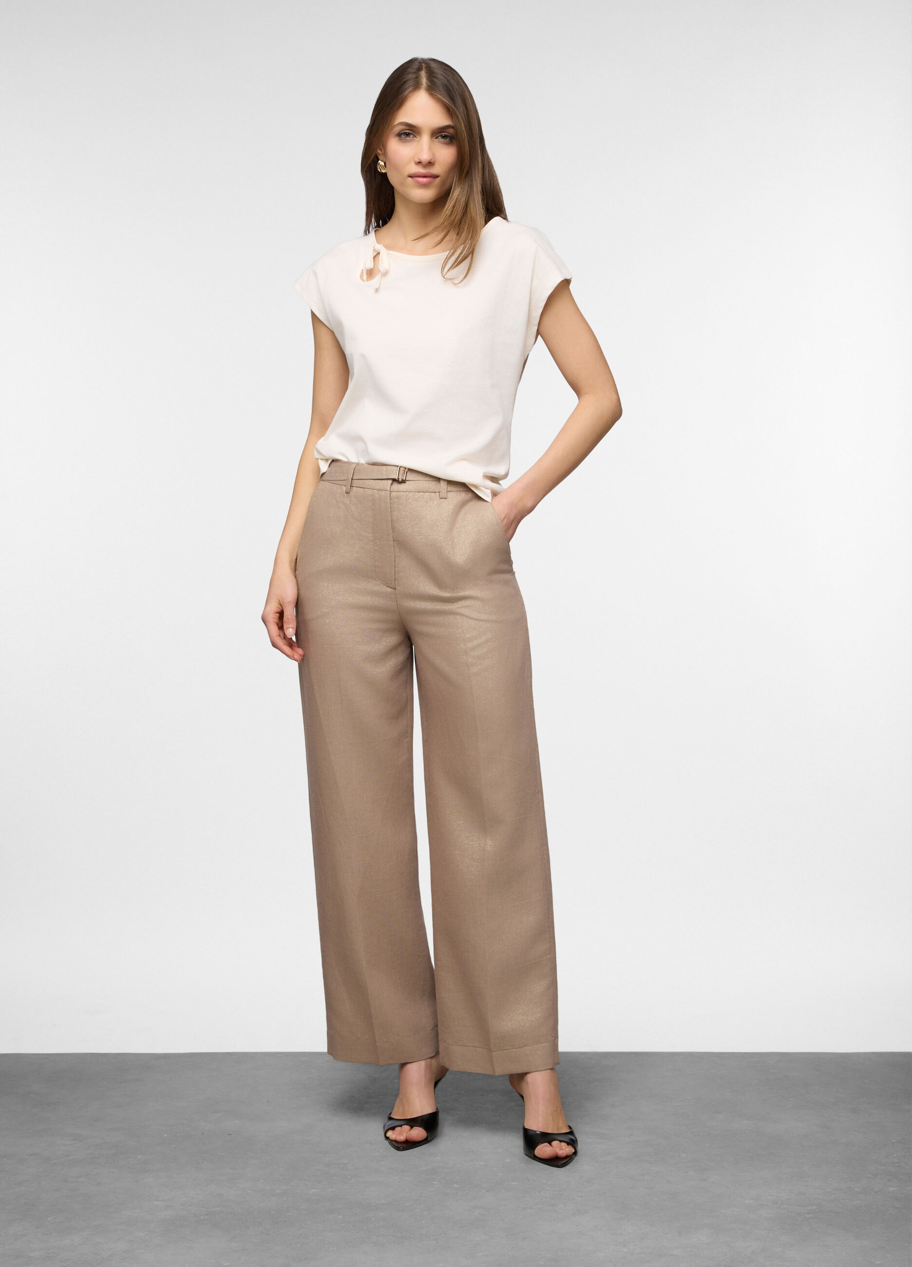 Pantaloni fit straight misto lino donna_0