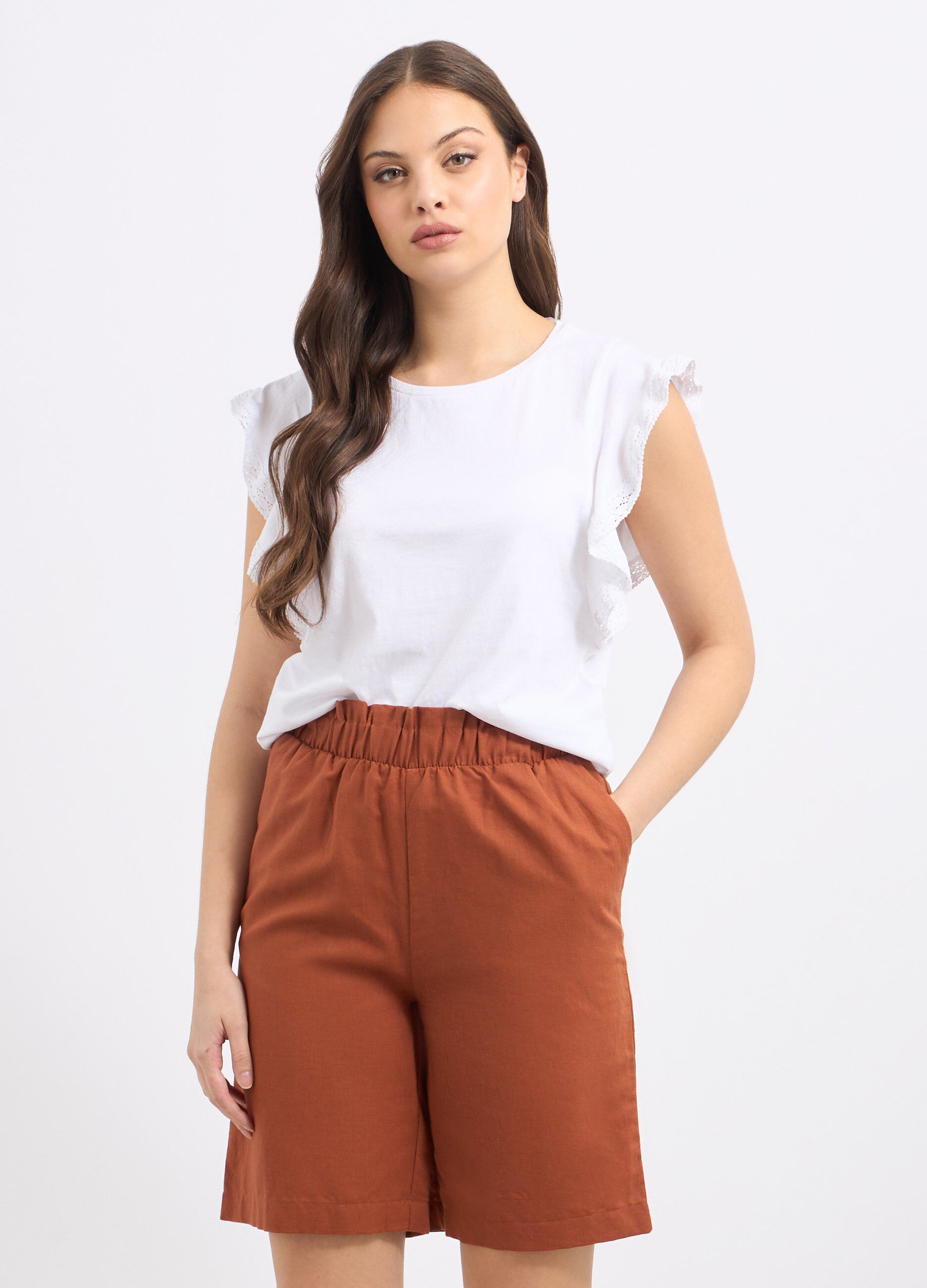 T-shirt in puro cotone con maniche ad aletta donna_0