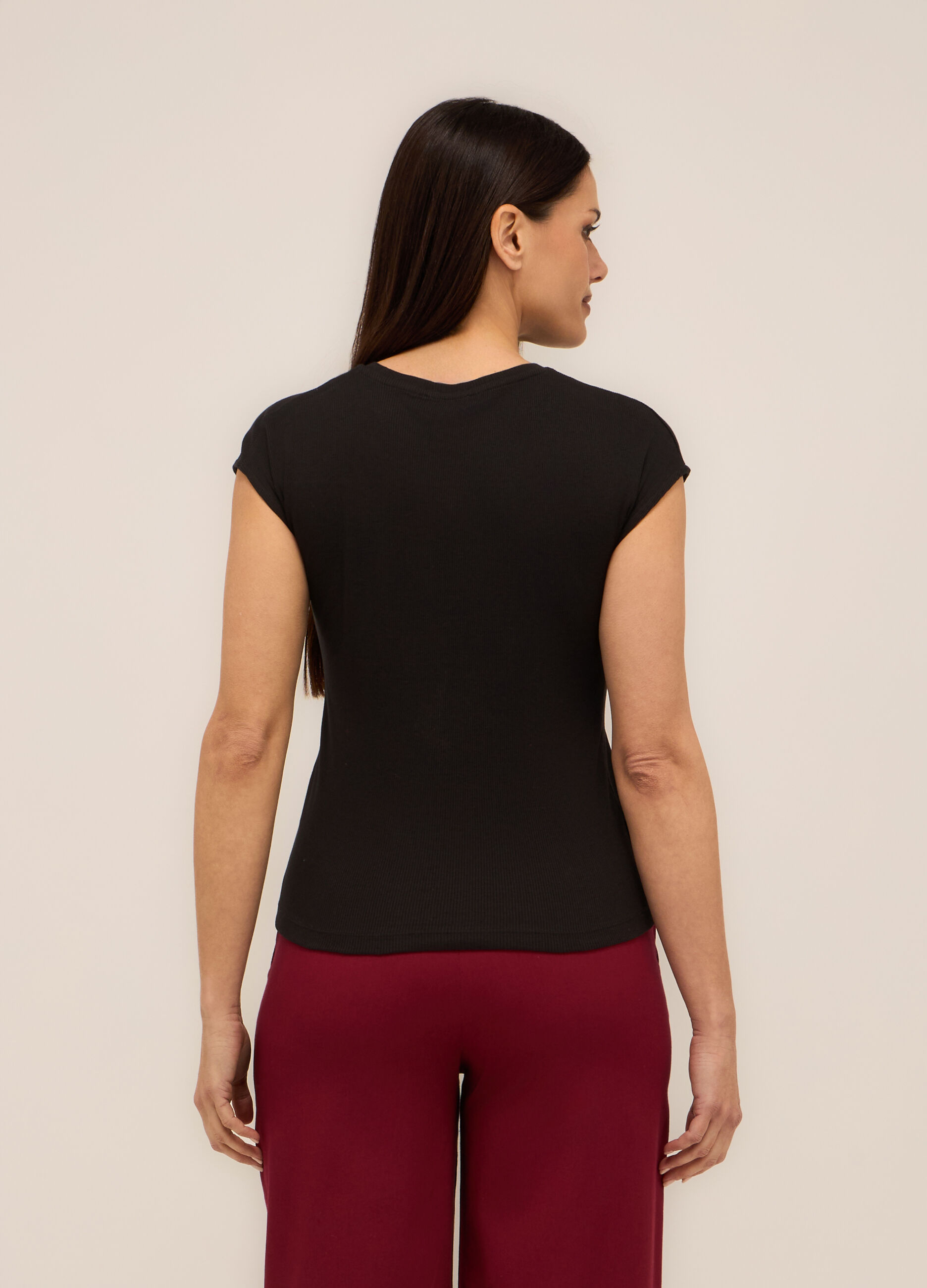 T-shirt in costina di puro cotone donna_1