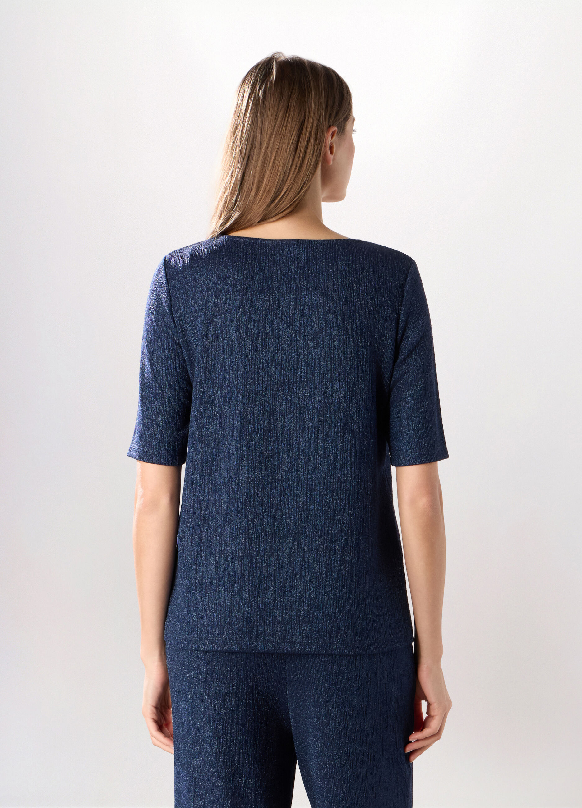 T-shirt crinkle a maniche corte e filo lurex donna_1