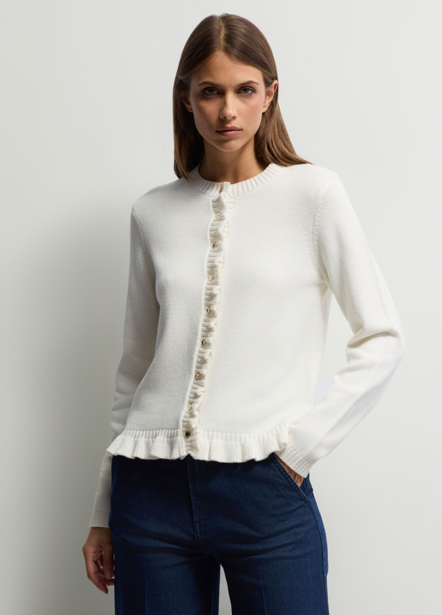Cardigan girocollo operato donna_0