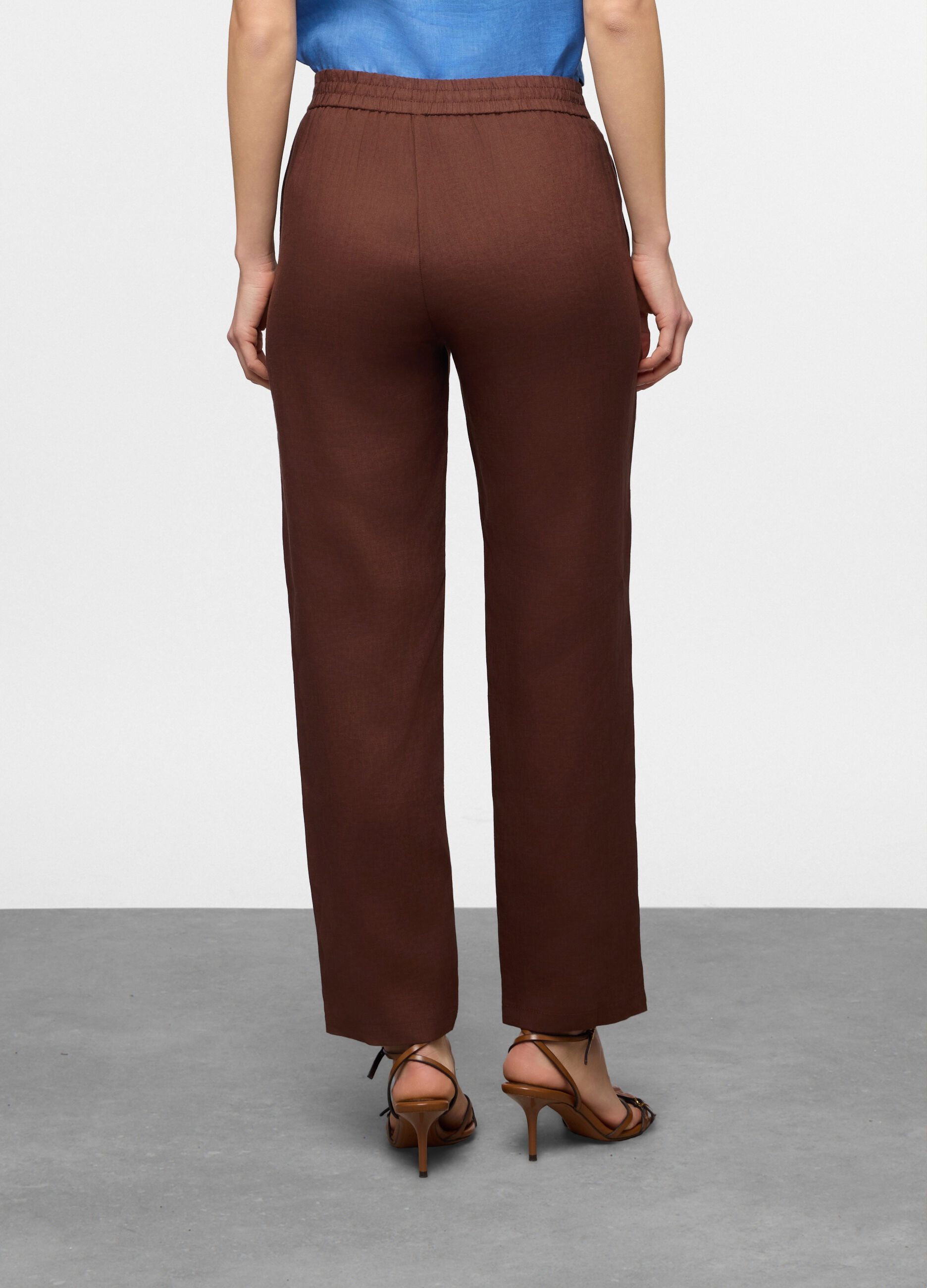 Pantaloni fit regular in puro lino donna_1