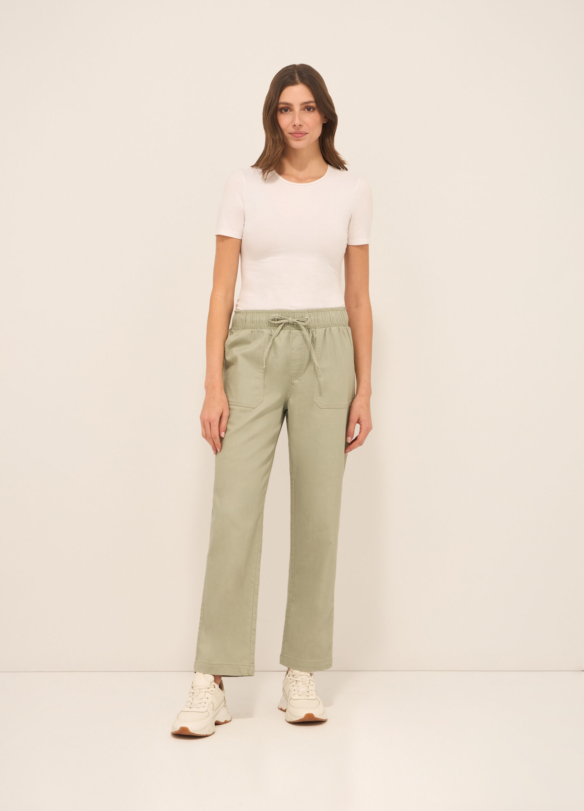 Pantaloni in stretch denim di misto cotone donna_0